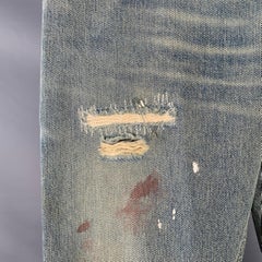DOLCE & GABBANA Size 33 Heaven and Hell Blue White Hand Painted Denim Straight Distressed Jeans