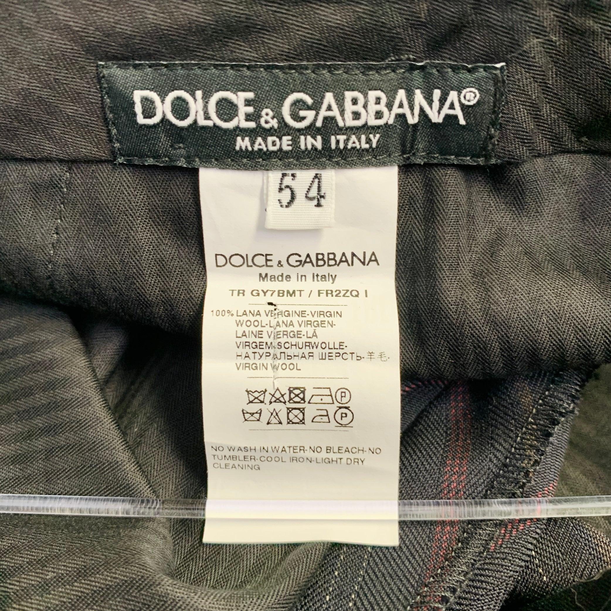 Dolce & Gabbana Taille 34 Pantalon habillé en laine à rayures noires et bourgogne à devant plat en vente 1
