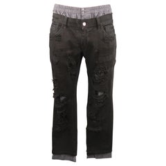 DOLCE & GABBANA Size 34 Black Distressed Denim Jeans w/ faux boxer short layer