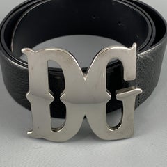 DOLCE & GABBANA Size 34 Black Leather SIlver Tone Western DG Buckle Belt
