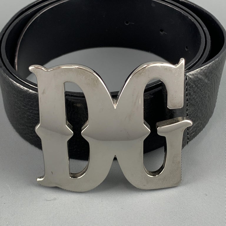 DOLCE and GABBANA Size 34 Black Leather SIlver Tone Western DG Buckle ...