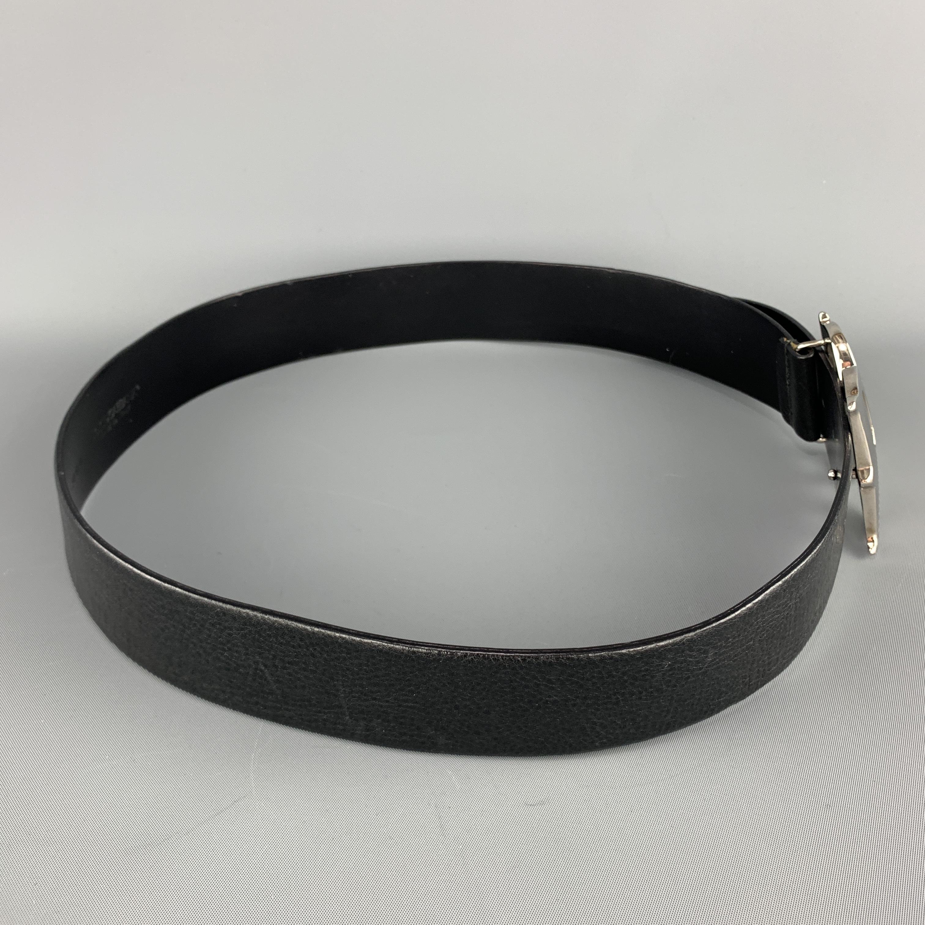 DOLCE & GABBANA Size 34 Black Leather SIlver Tone Western DG Buckle Belt In Good Condition In San Francisco, CA