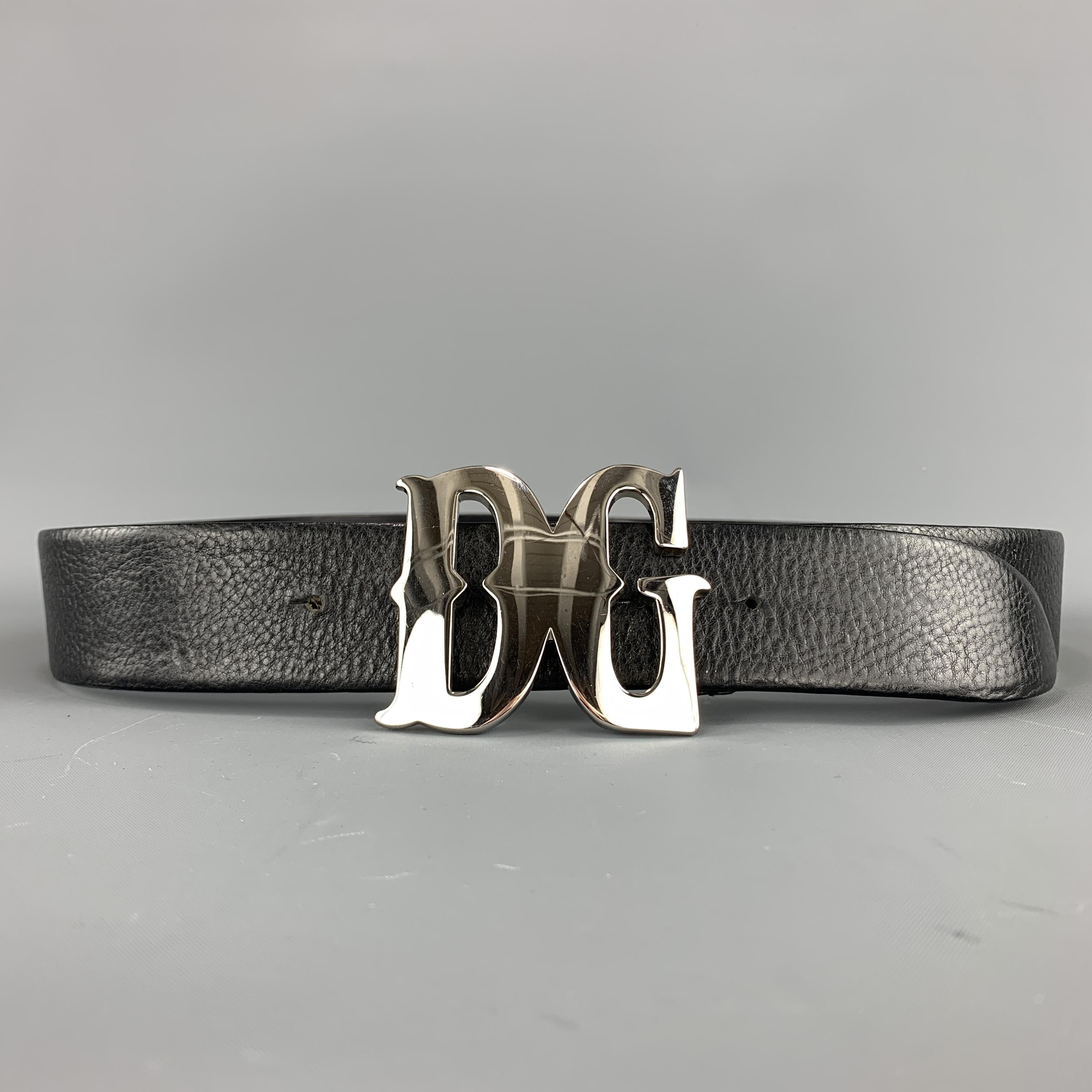 Men's DOLCE & GABBANA Size 34 Black Leather SIlver Tone Western DG Buckle Belt