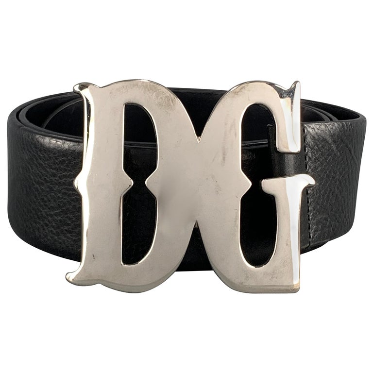DOLCE and GABBANA Size 34 Black Leather SIlver Tone Western DG Buckle