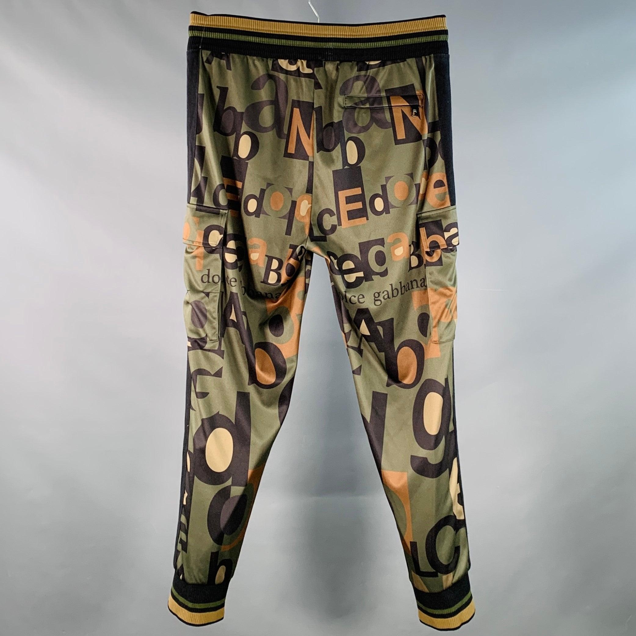 DOLCE & GABBANA Größe 34 Schwarz-Oliv-Braun Logo Polyester Cargo Freizeithose im Zustand „Gut“ im Angebot in San Francisco, CA