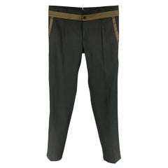DOLCE & GABBANA Size 34 Black Olive Two Toned Cotton Silk Dress Pants
