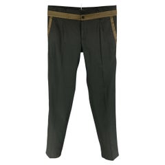 DOLCE & GABBANA Size 34 Black Olive Two Toned Cotton Silk Dress Pants