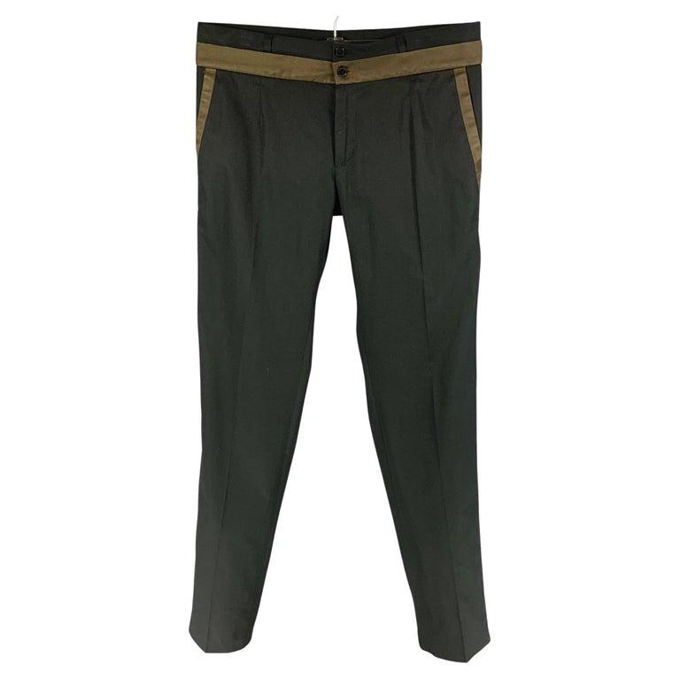 DOLCE and GABBANA Size 34 Black Olive Two Toned Cotton Silk Dress Pants
