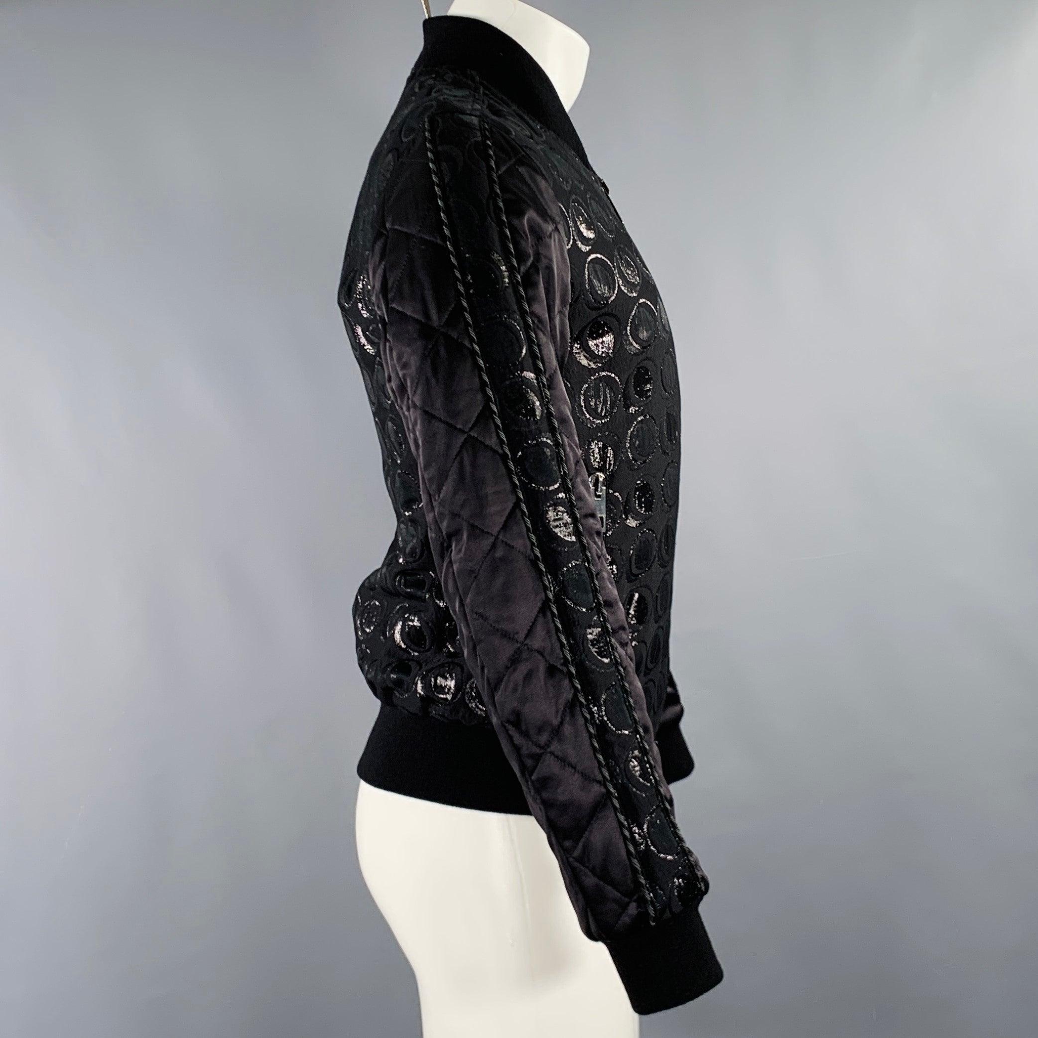 DOLCE & GABBANA Size 34 Black Silver Circles Cotton Blend Bomber Jacket In Good Condition For Sale In San Francisco, CA