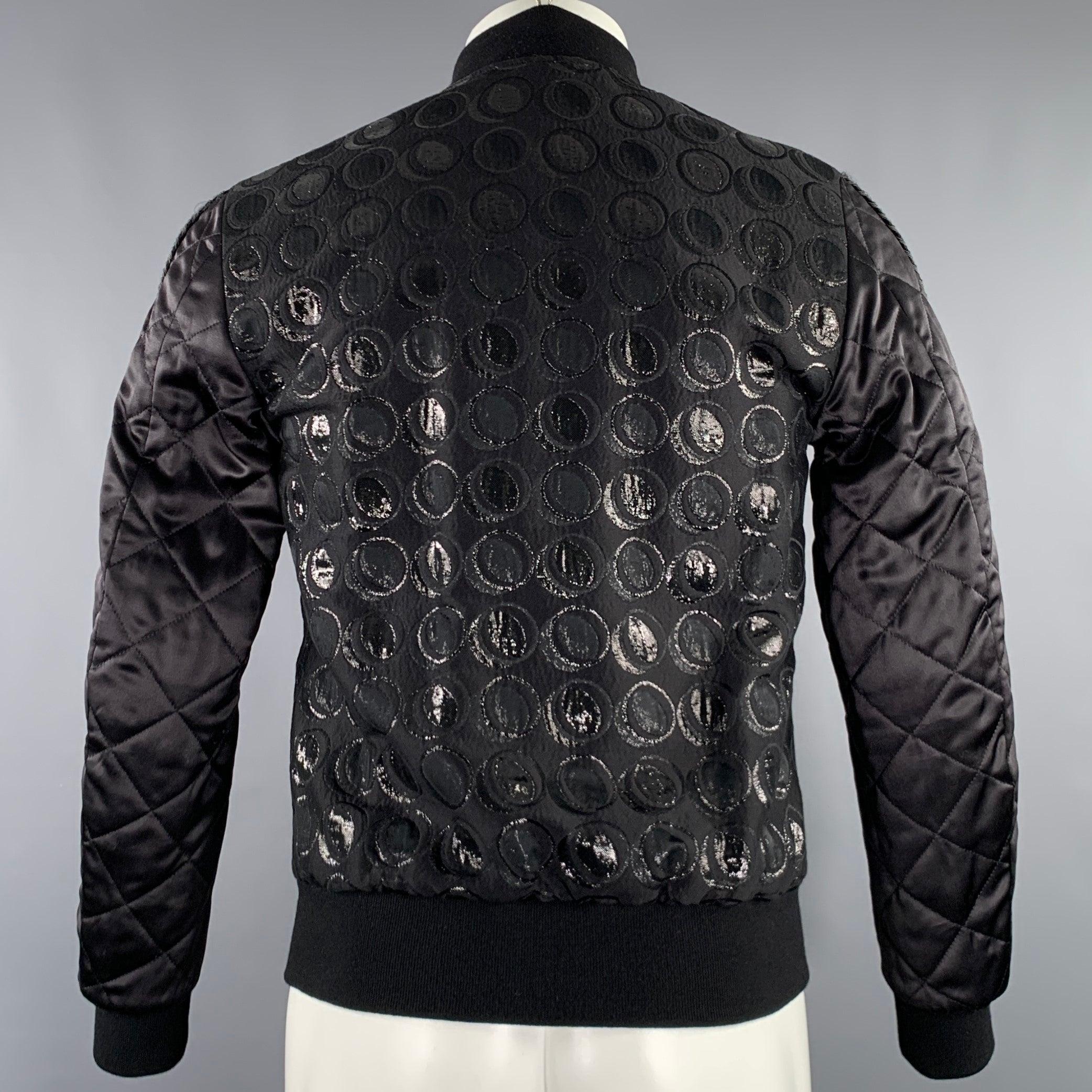 Men's DOLCE & GABBANA Size 34 Black Silver Circles Cotton Blend Bomber Jacket For Sale
