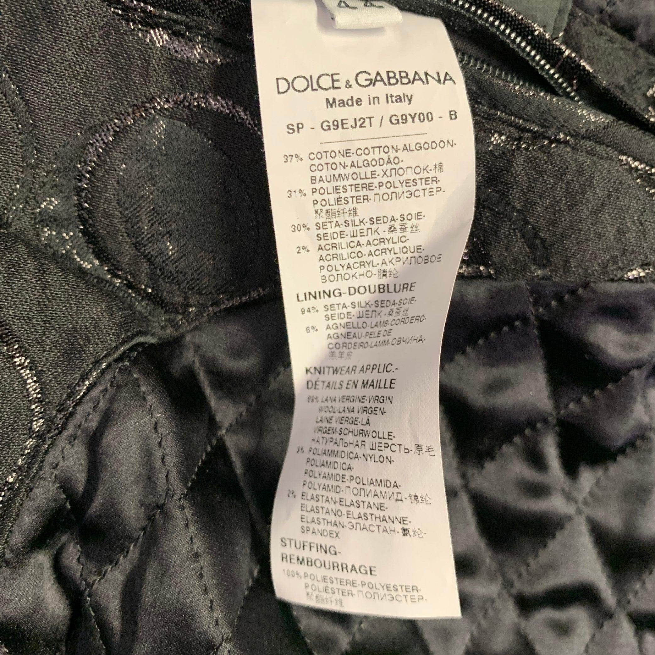 DOLCE & GABBANA Size 34 Black Silver Circles Cotton Blend Bomber Jacket For Sale 3
