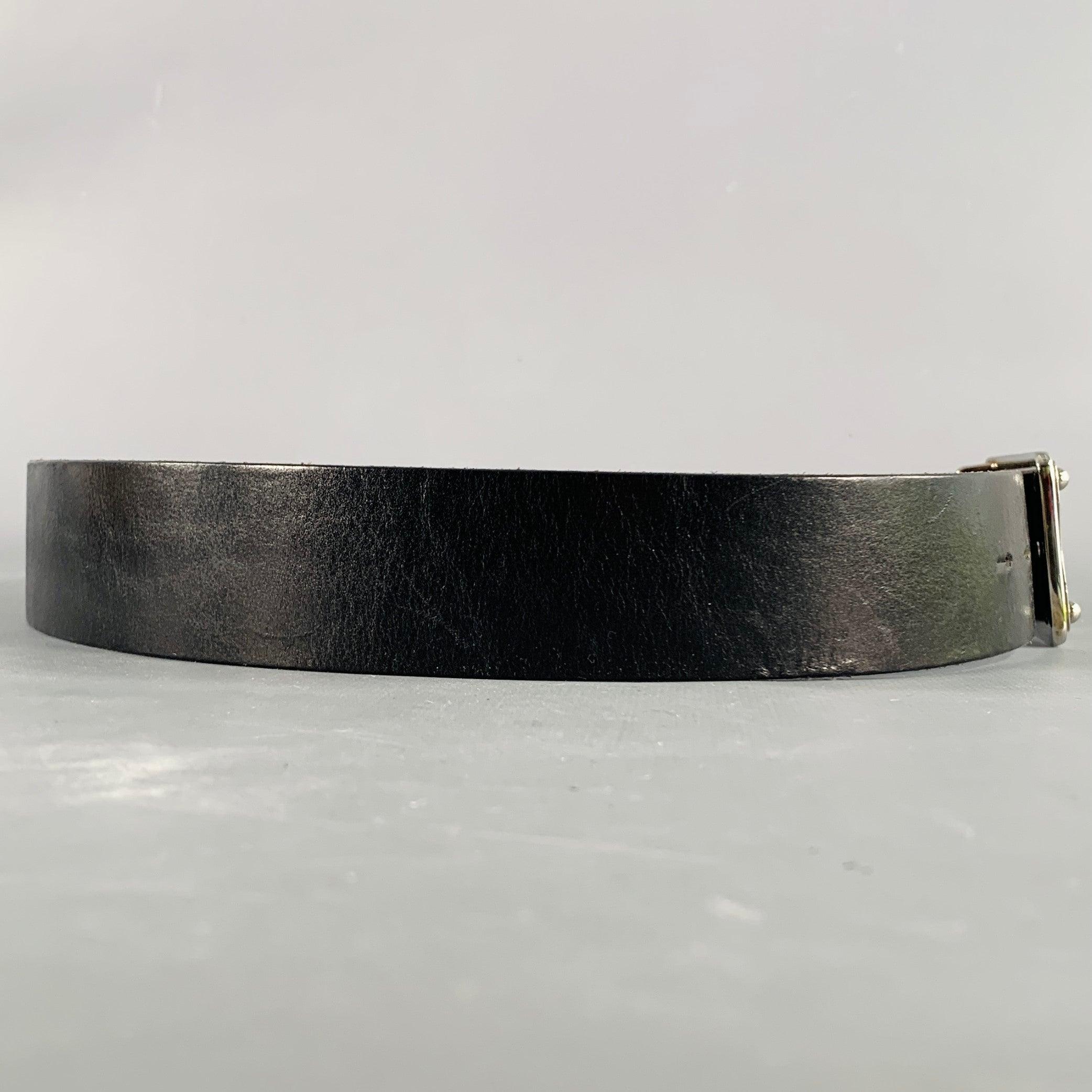 DOLCE & GABBANA Size 34 Black Silver Leather Belt In Excellent Condition For Sale In San Francisco, CA