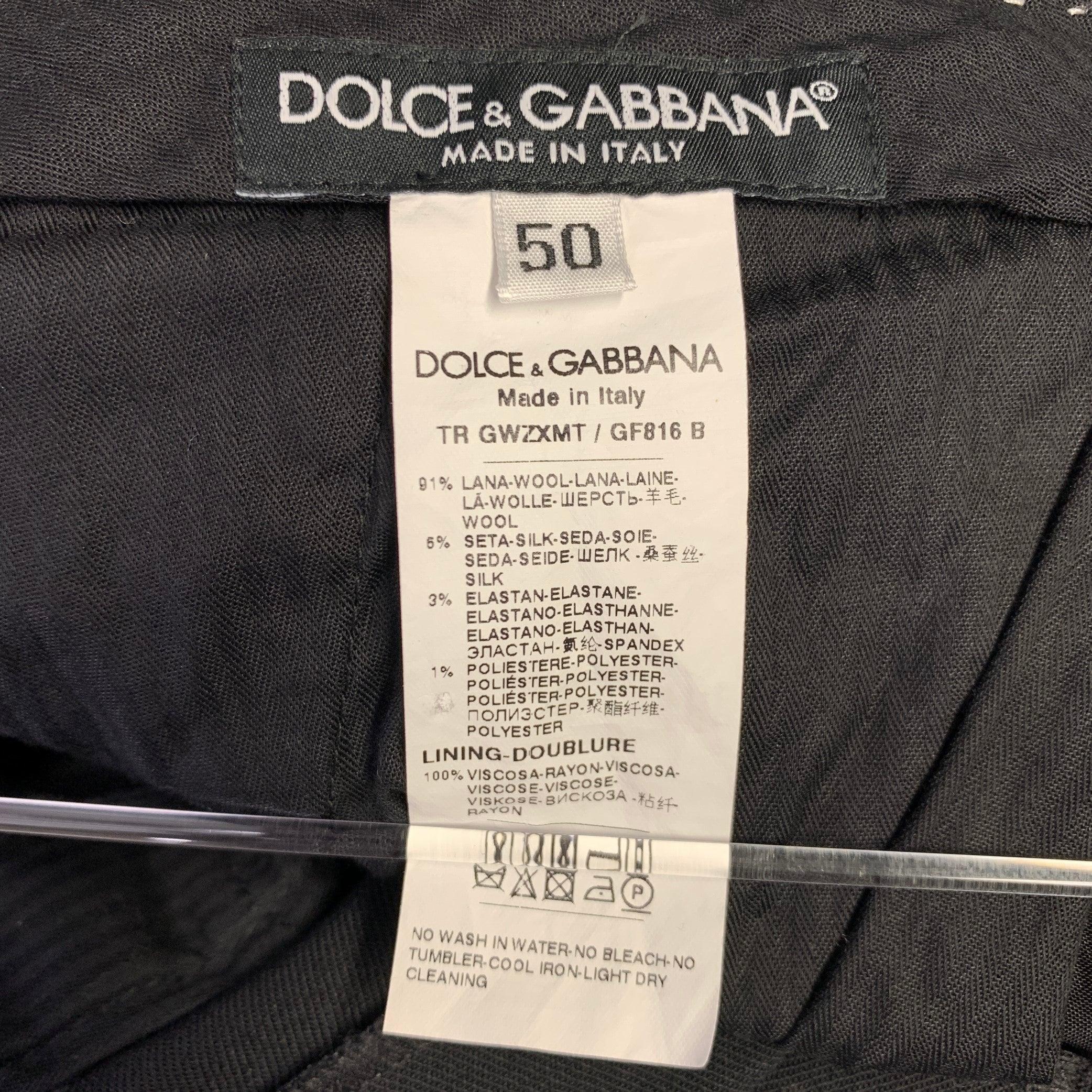 DOLCE & GABBANA Size 34 Black Twill Wool Silk Zip Fly Dress Pants In Excellent Condition For Sale In San Francisco, CA