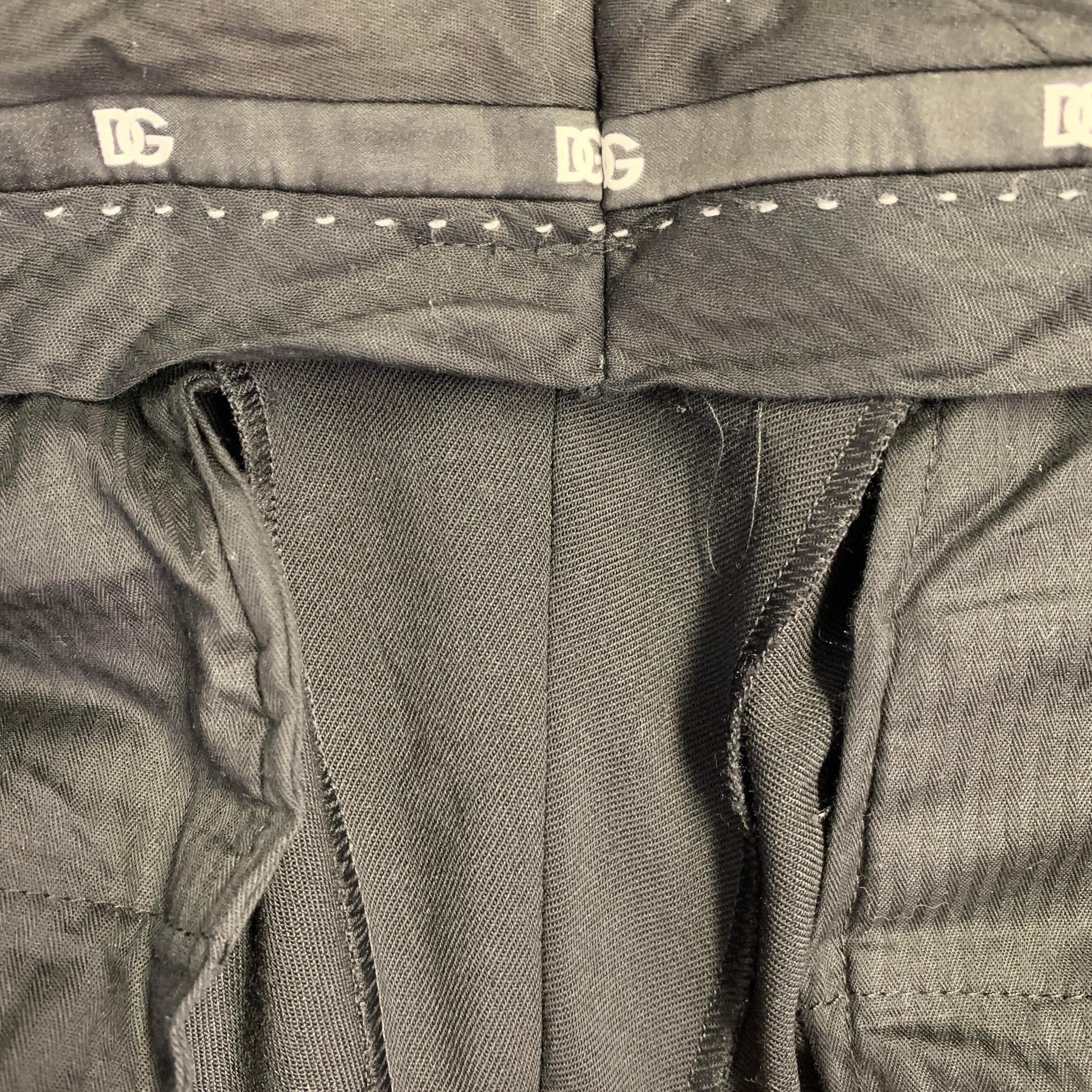 DOLCE & GABBANA Size 34 Black Twill Wool Silk Zip Fly Dress Pants For Sale 1