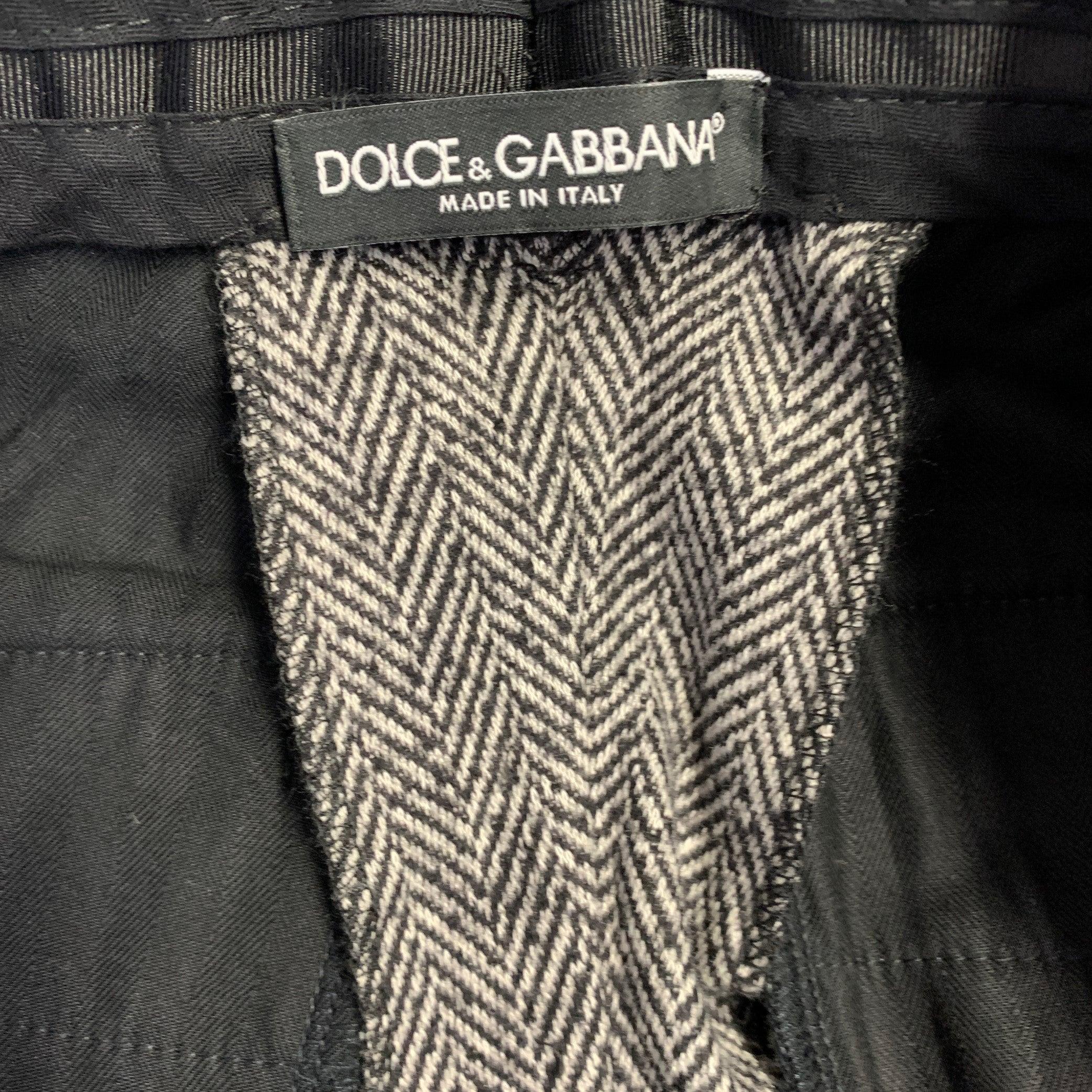 DOLCE & GABBANA Größe 34 Schwarz Weiß Fischgrät Wollmischung Zip Fly Kleiderhosen Herren im Angebot