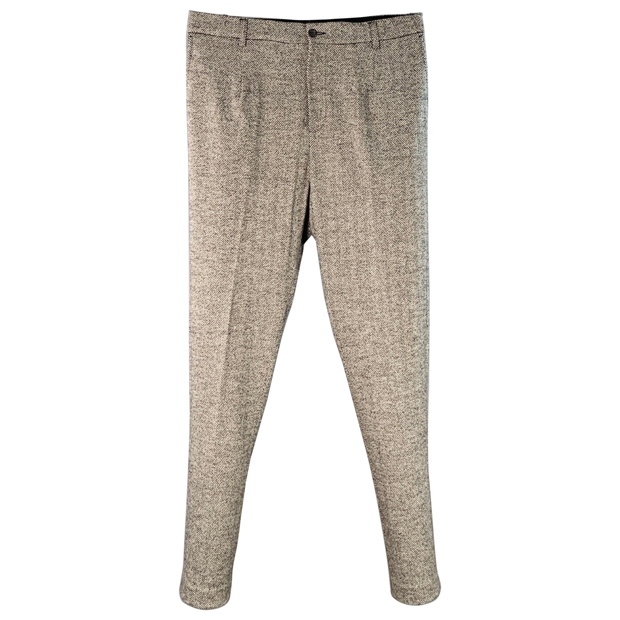 DOLCE & GABBANA Größe 34 Schwarz Weiß Fischgrät Wollmischung Zip Fly Kleiderhosen im Angebot