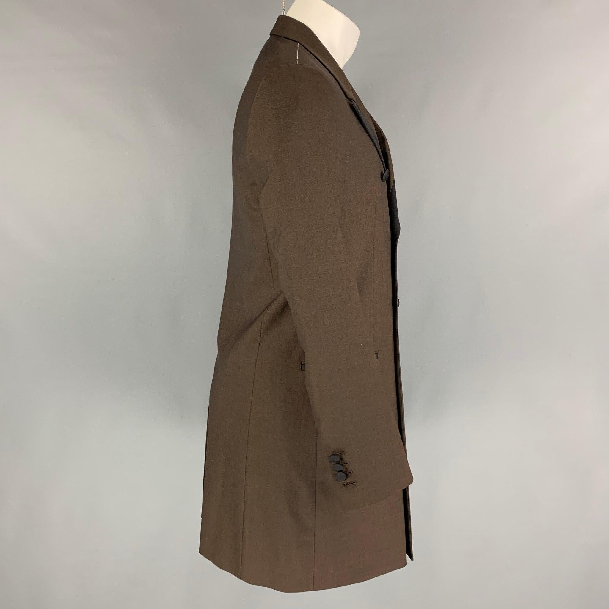 DOLCE & GABBANA Size 34 Brown Black Wool Blend Double Breasted Coat In Good Condition For Sale In San Francisco, CA