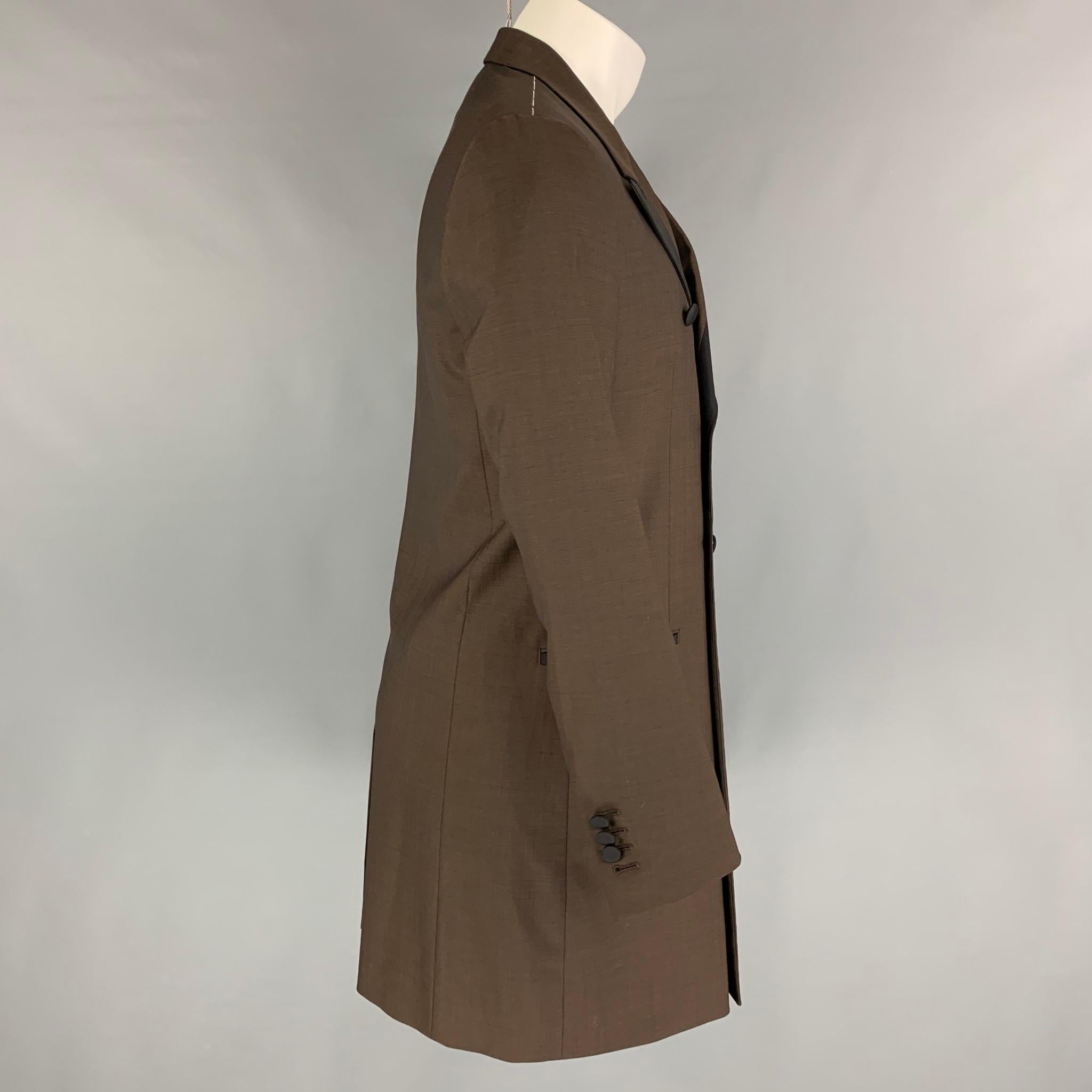 DOLCE & GABBANA Size 34 Brown Black Wool Blend Double Breasted Coat In Excellent Condition In San Francisco, CA