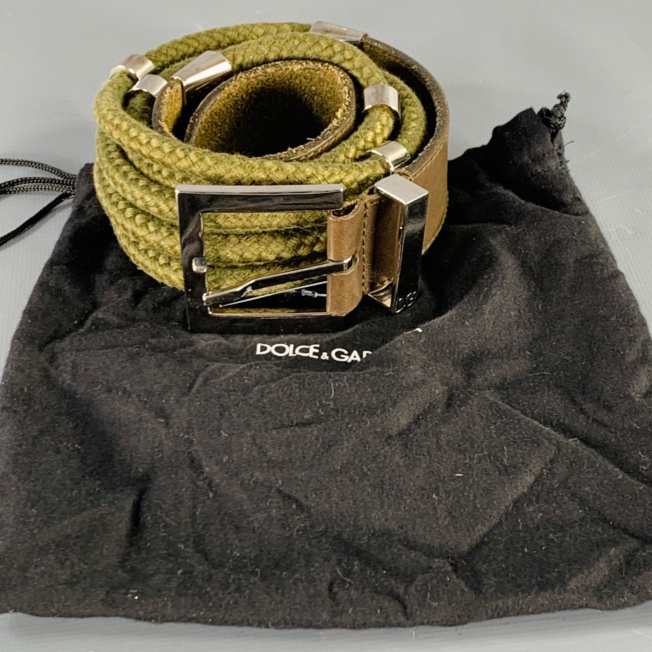 DOLCE & GABBANA Size 34 Brown Green Mixed Fabrics Leather Rope Belt For Sale 4