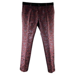 DOLCE & GABBANA Size 34 Burgundy Black Brocade Polyester / Silk Dress Pants