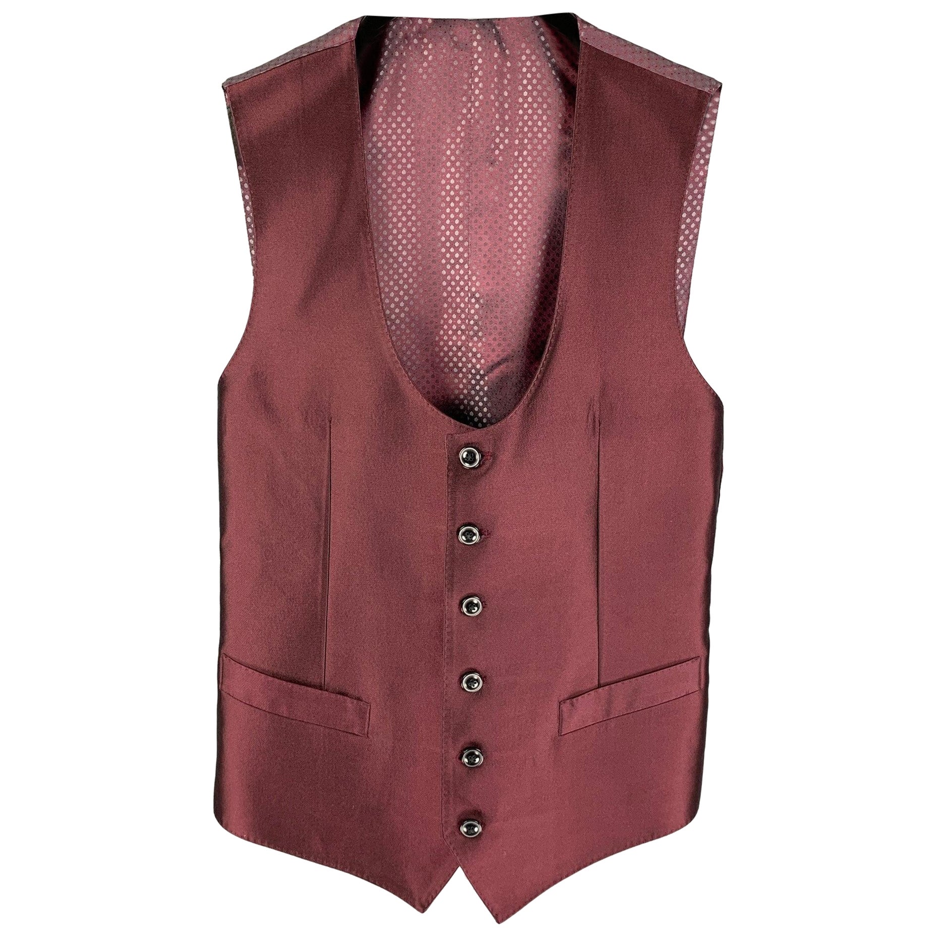 DOLCE & GABBANA Size 34 Burgundy Silk Buttoned Vest