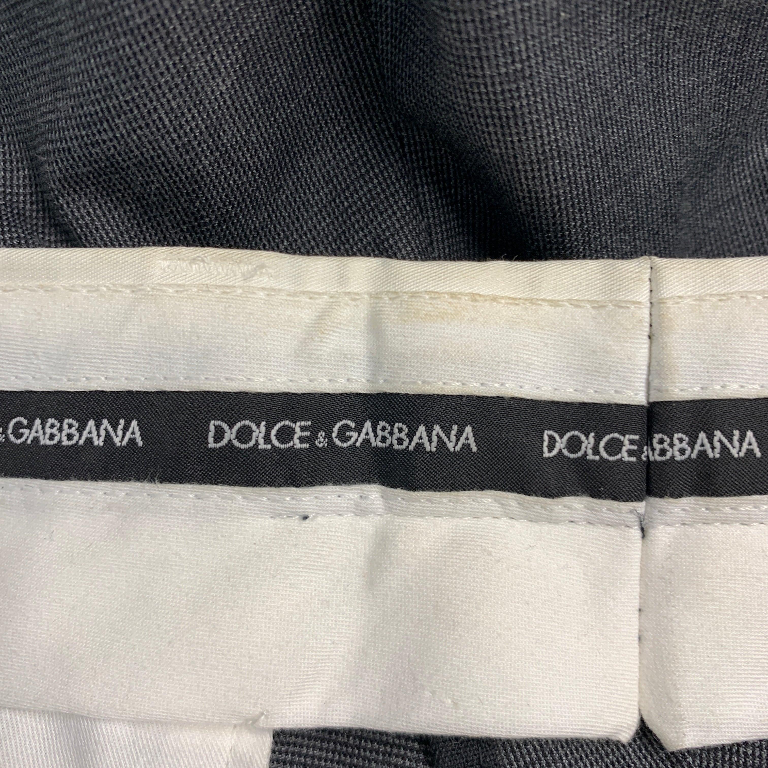 DOLCE & GABBANA Size 34 Charcoal Off White Grid Cotton Tuxedo Dress Pants For Sale 1