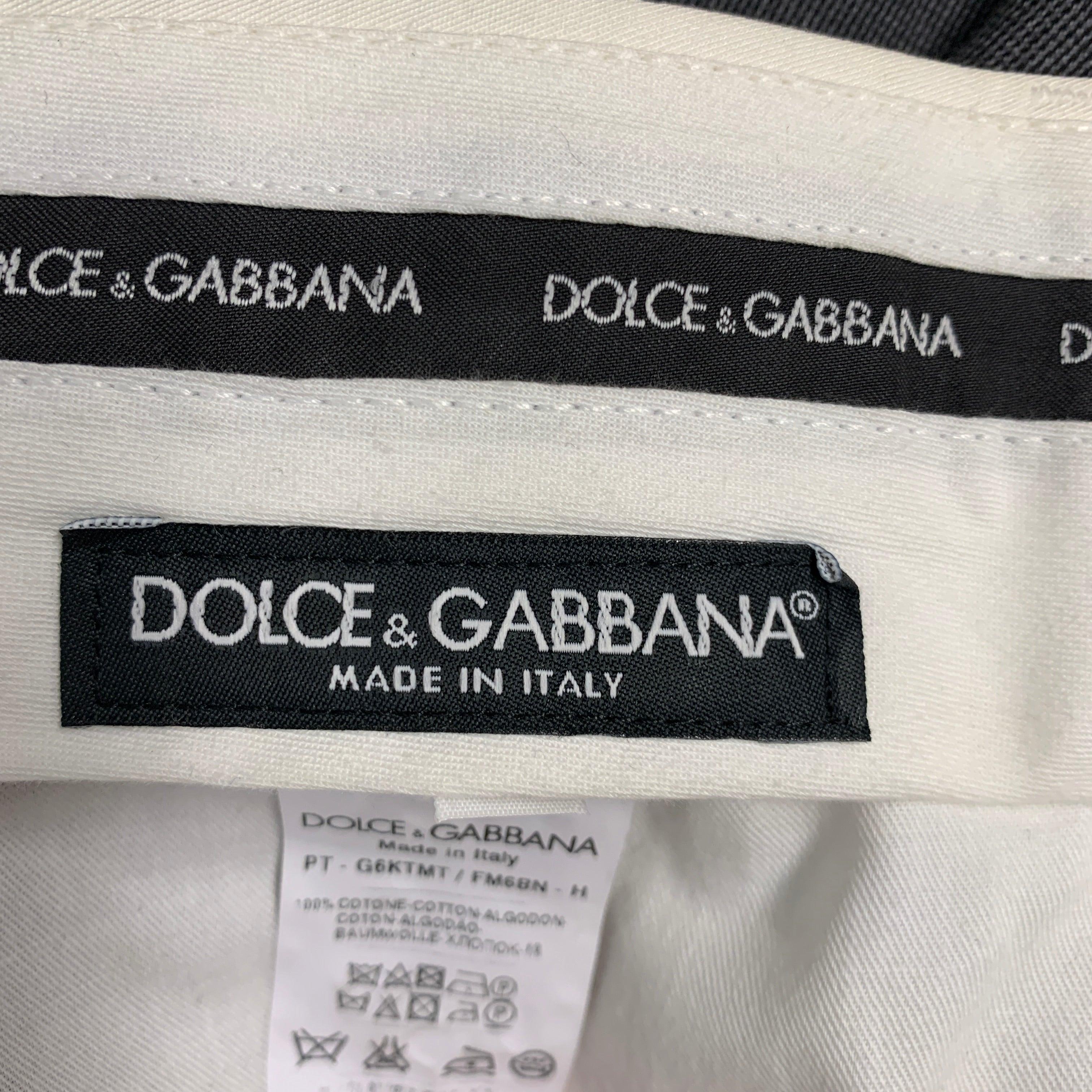 DOLCE & GABBANA Size 34 Charcoal Off White Grid Cotton Tuxedo Dress Pants For Sale 2