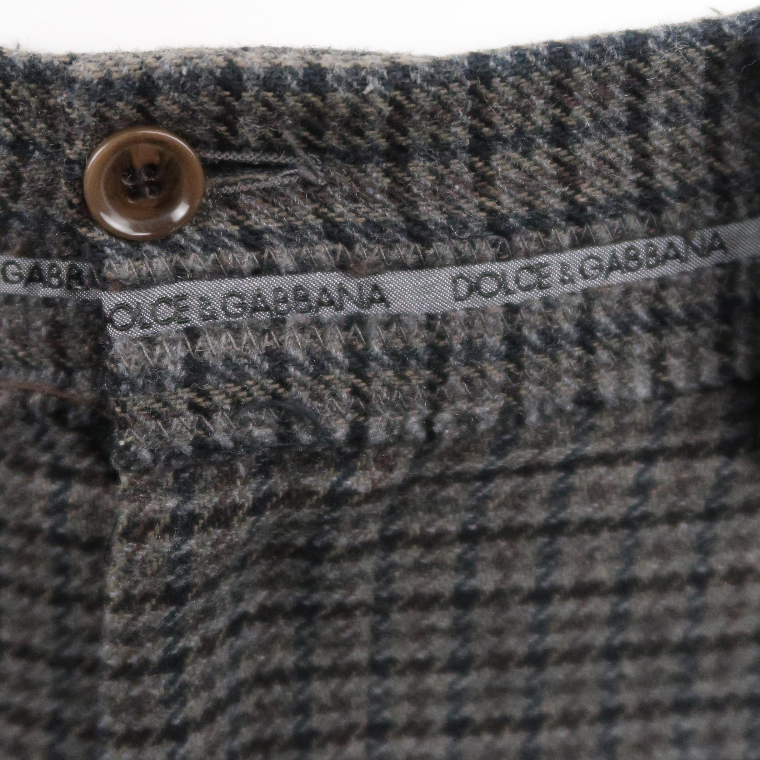 Gray DOLCE & GABBANA Size 34 Grey & Brown Houndstooth Wool / Cotton Casual Pants