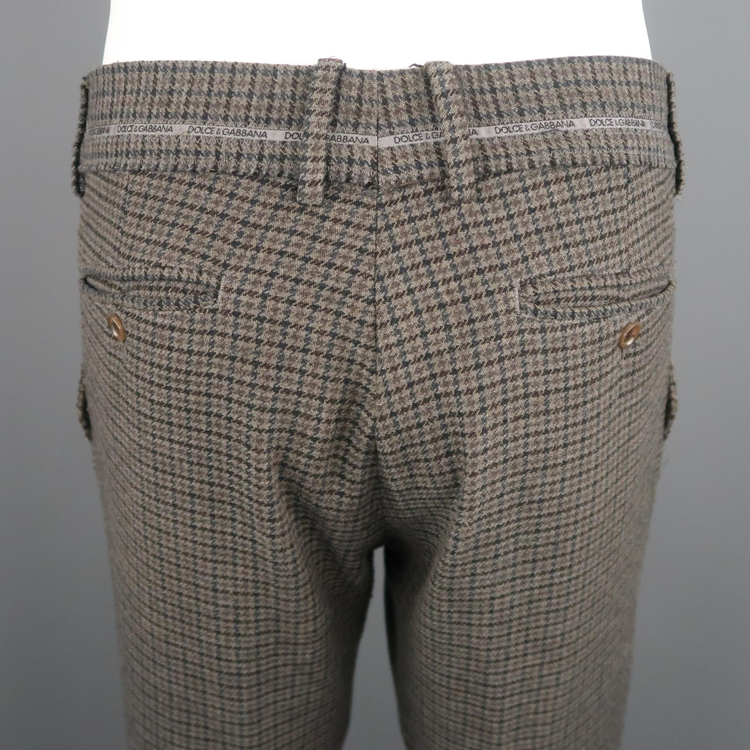 Men's DOLCE & GABBANA Size 34 Grey & Brown Houndstooth Wool / Cotton Casual Pants