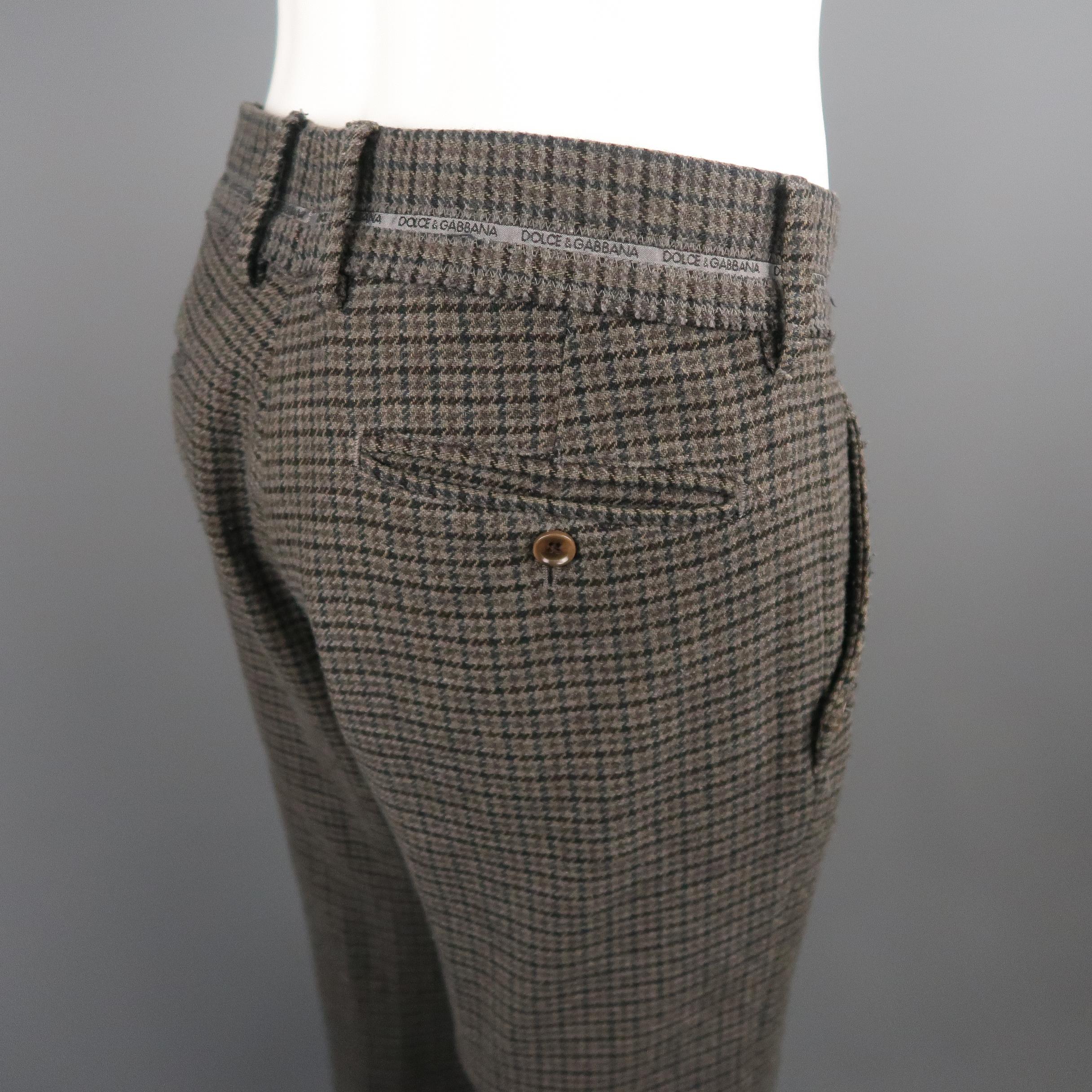 DOLCE & GABBANA Size 34 Grey & Brown Houndstooth Wool / Cotton Casual Pants 1