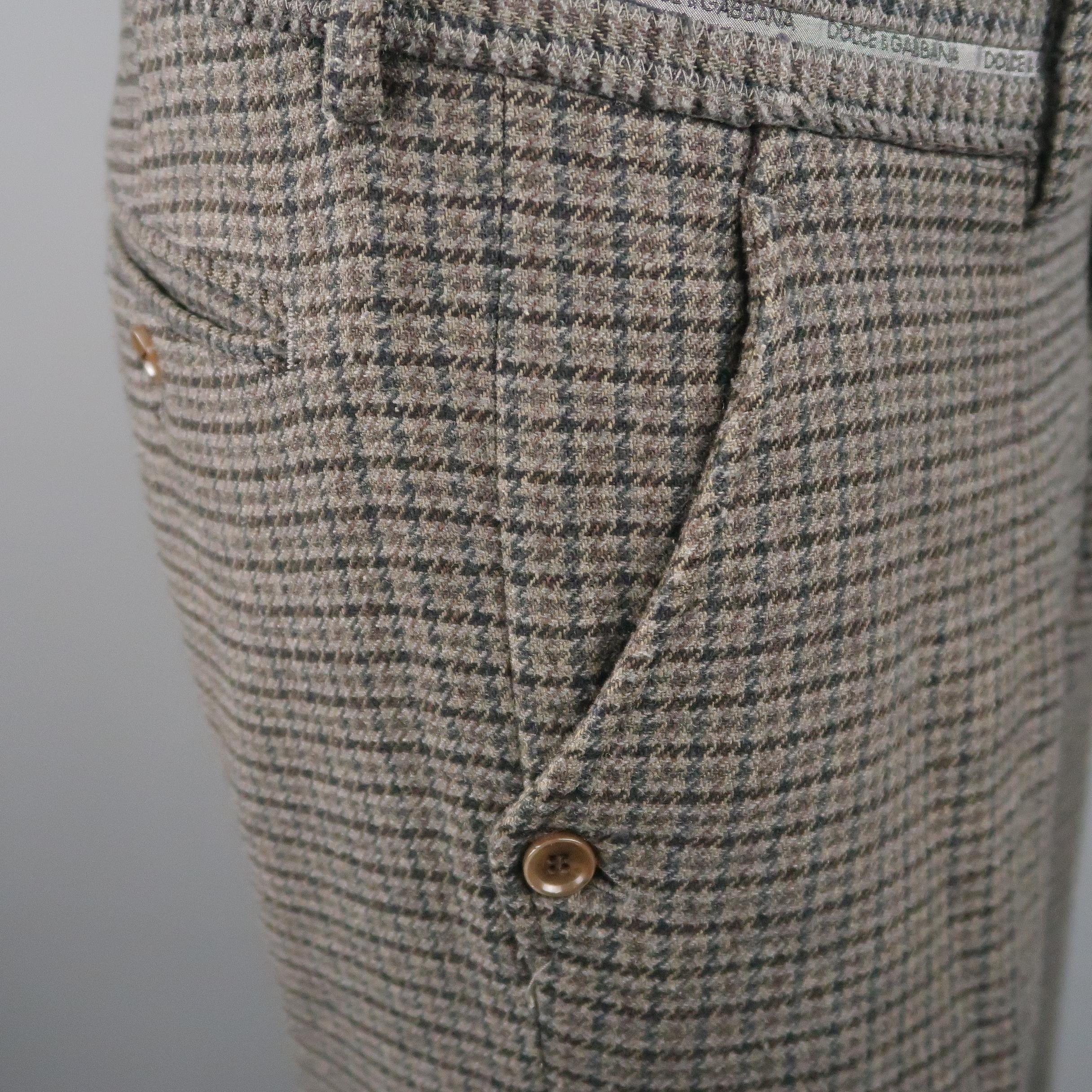 DOLCE & GABBANA Size 34 Grey & Brown Houndstooth Wool / Cotton Casual Pants 2