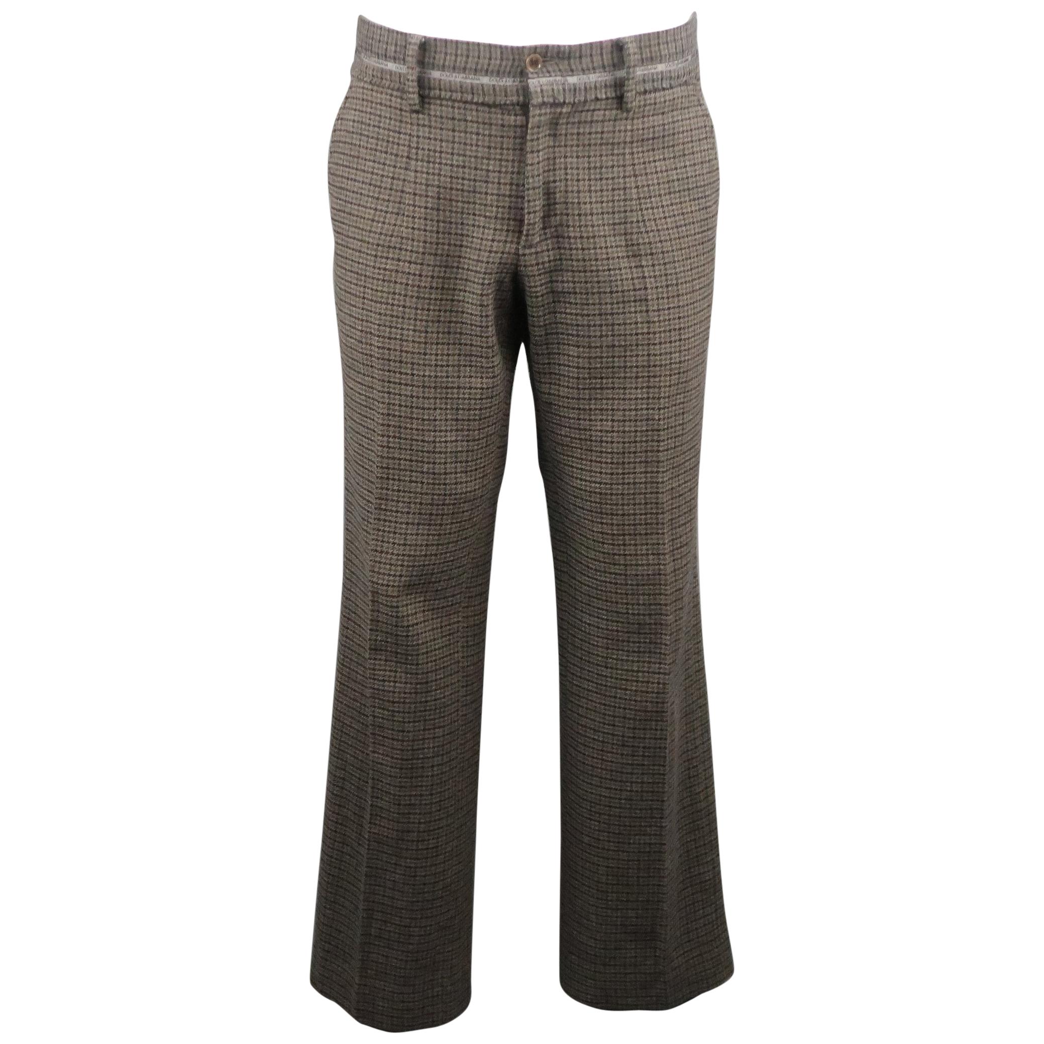DOLCE & GABBANA Size 34 Grey & Brown Houndstooth Wool / Cotton Casual Pants