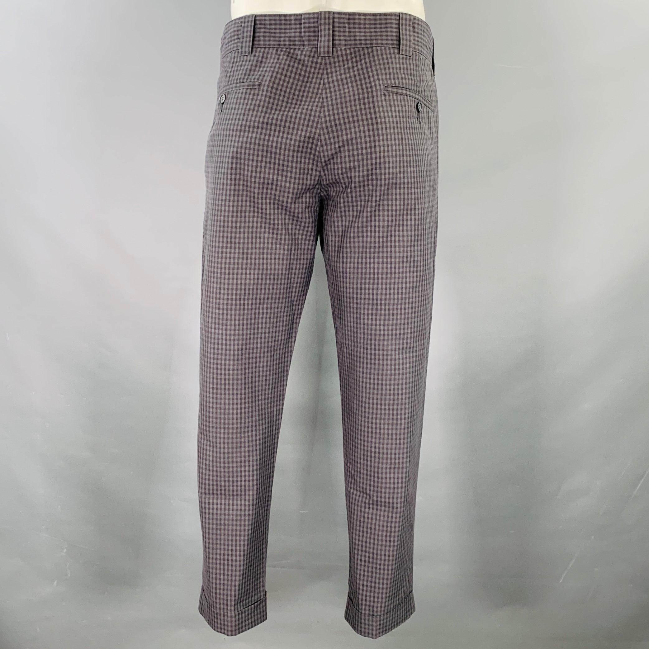 Grigio DOLCE & GABBANA - Pantaloni casual a scacchi in cotone grigio e carbone Taglia 34 in vendita
