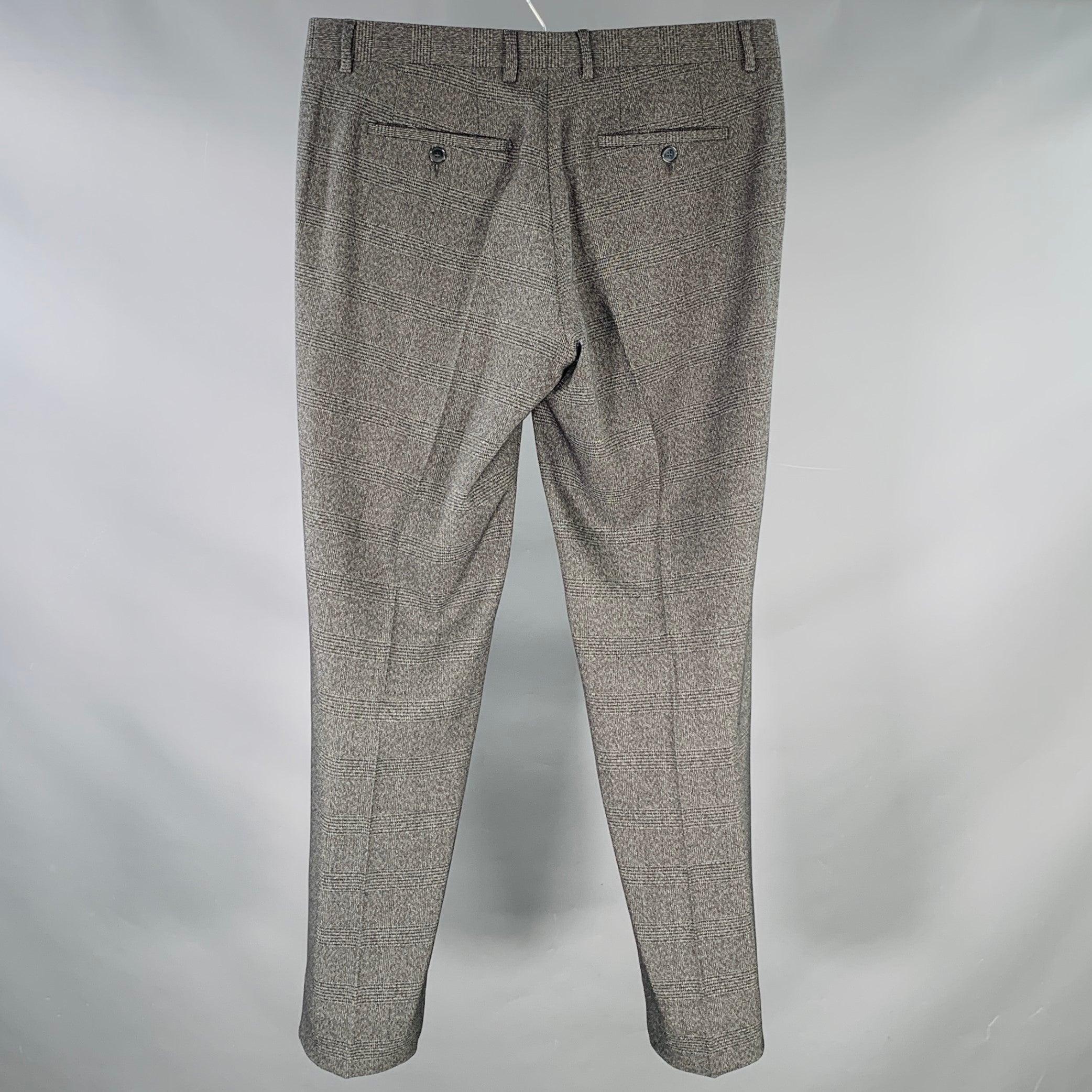 Gray DOLCE & GABBANA Size 34 Grey Glenplaid Polyester Blend Tapered Zip Fly Dress Pants