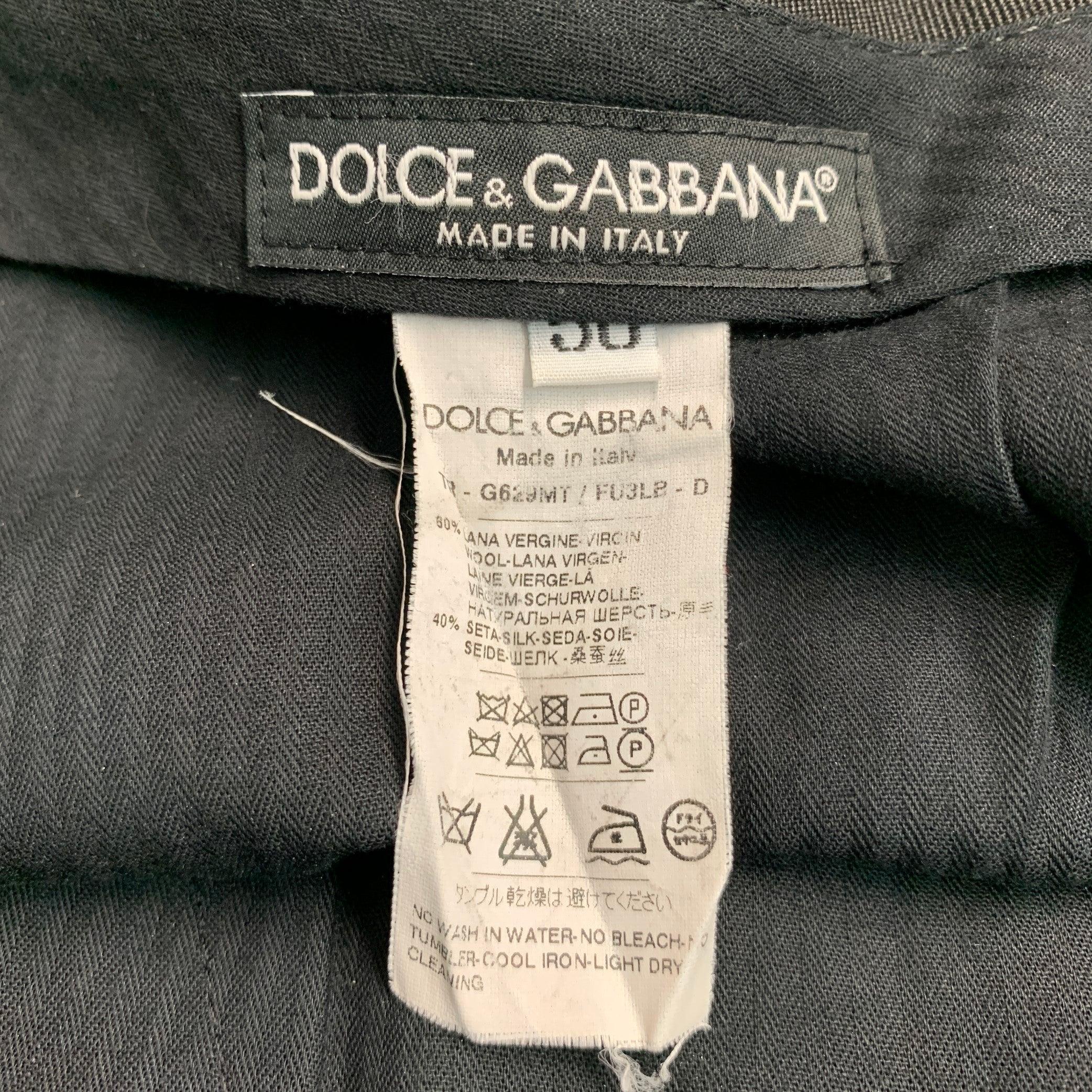 Black DOLCE & GABBANA Size 34 Grey Wool Silk Zip Fly Dress Pants For Sale