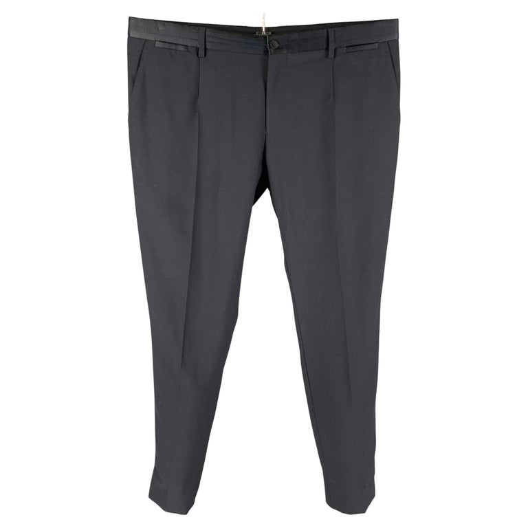 DOLCE and GABBANA Size 34 Navy Black Wool Blend Tuxedo Dress Pants For