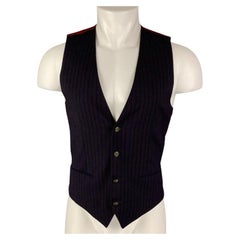 DOLCE & GABBANA Size 34 Navy Burgundy Stripe Wool Buttoned Vest