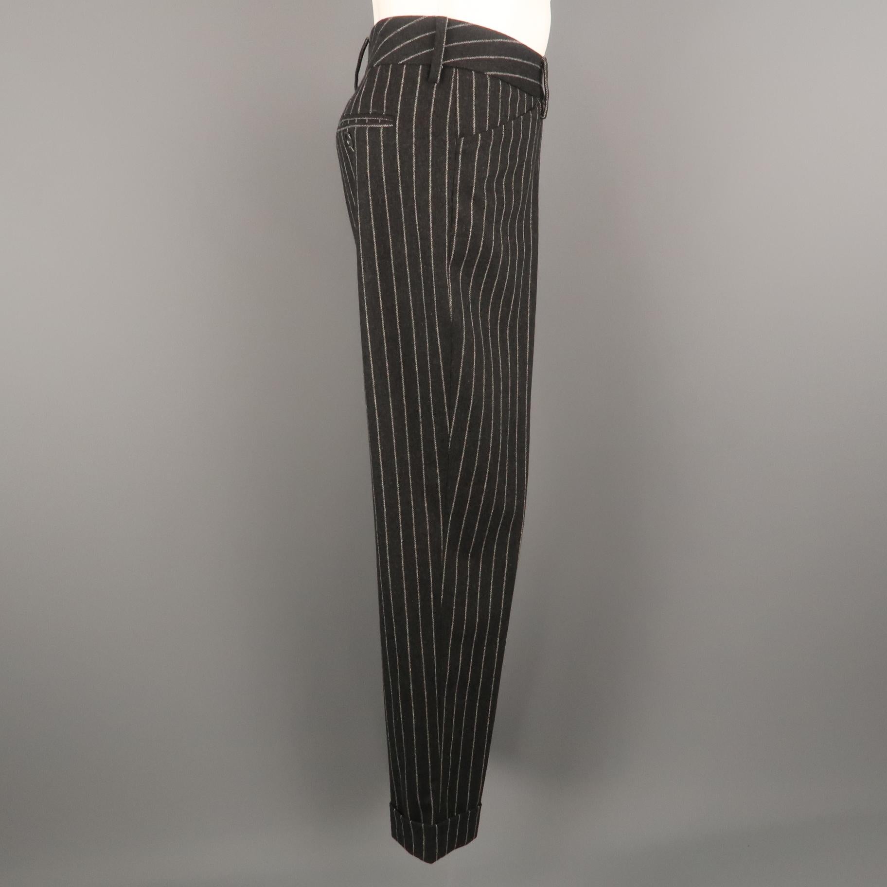 Black DOLCE & GABBANA Size 35 Charcoal Chalkstripe Wool Blend 29 Cuffed Dress Pants
