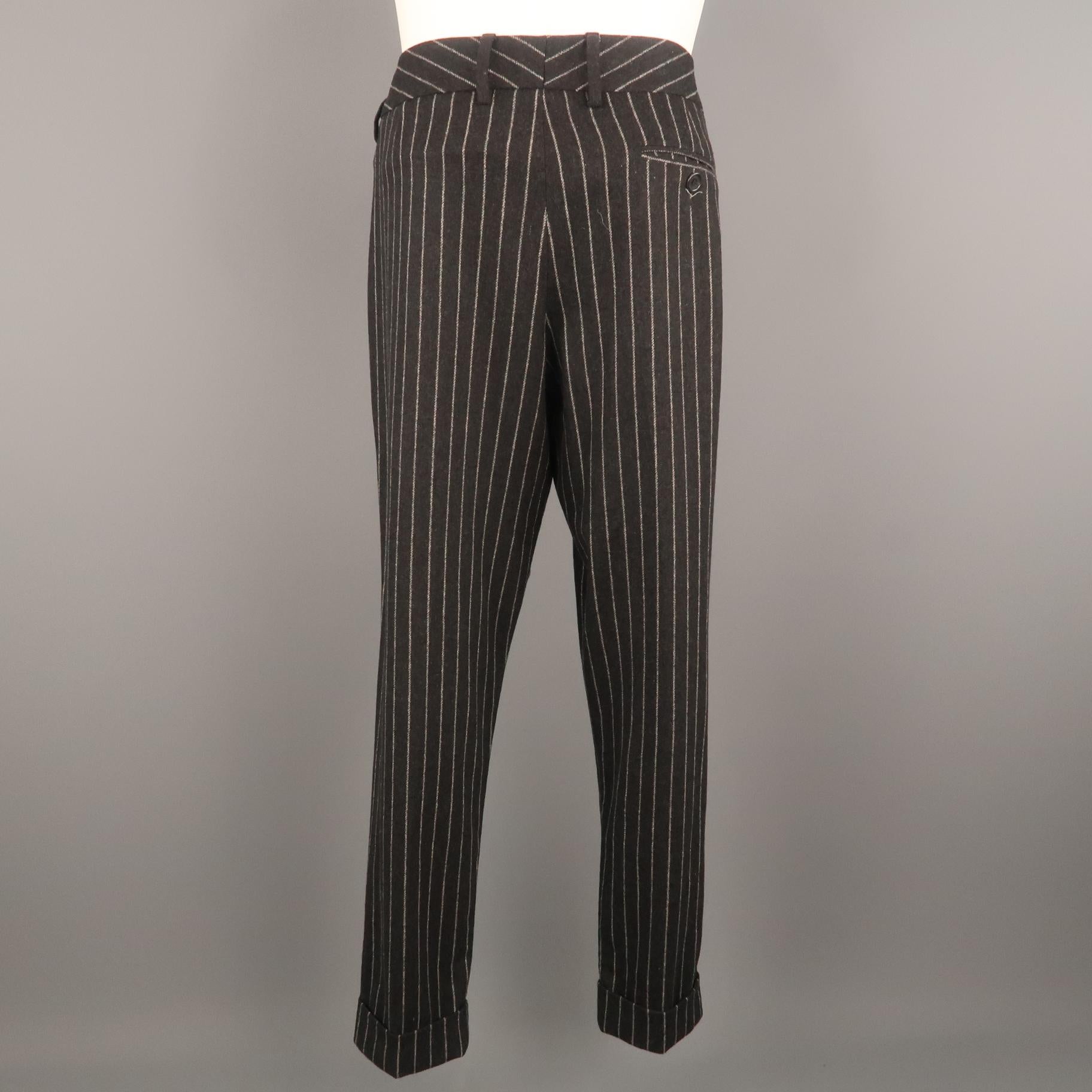 DOLCE & GABBANA Size 35 Charcoal Chalkstripe Wool Blend 29 Cuffed Dress Pants In Excellent Condition In San Francisco, CA