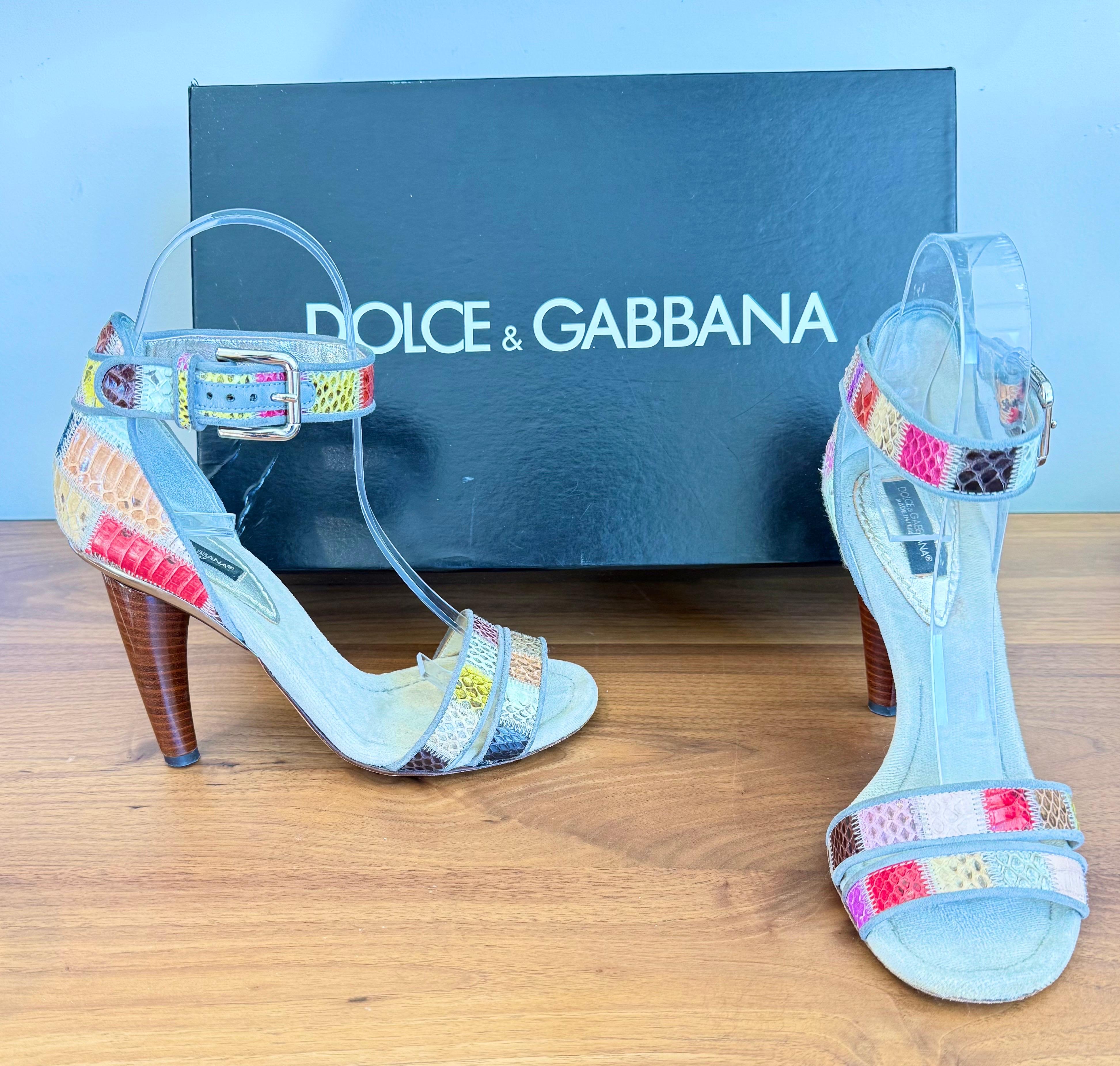 Dolce & Gabbana Size 36 6 Patchwork Ayers Python Heels – S/S 2007 Exotic Sandals For Sale 6