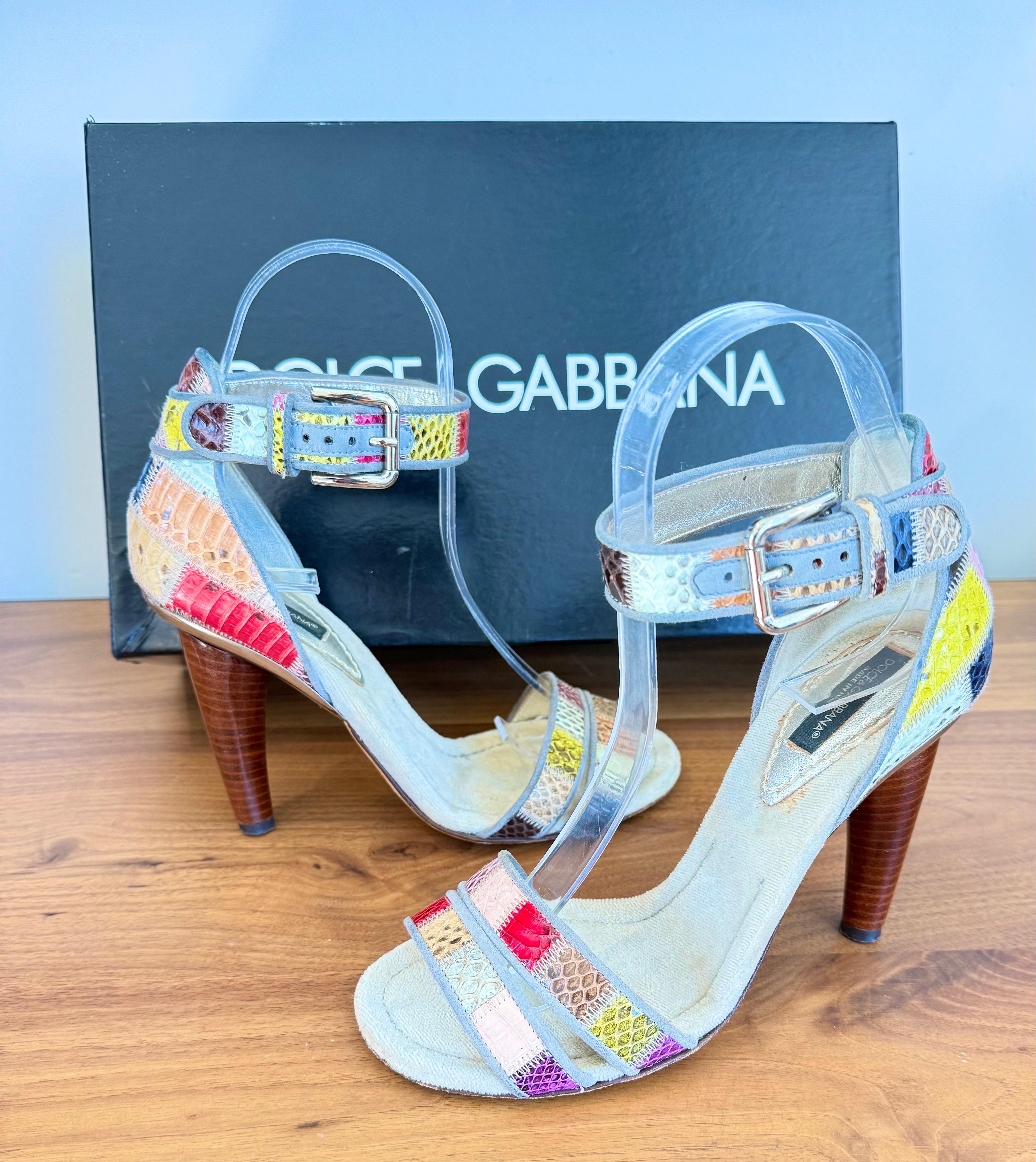 Dolce & Gabbana Size 36 6 Patchwork Ayers Python Heels – S/S 2007 Exotic Sandals In Good Condition For Sale In San Diego, CA