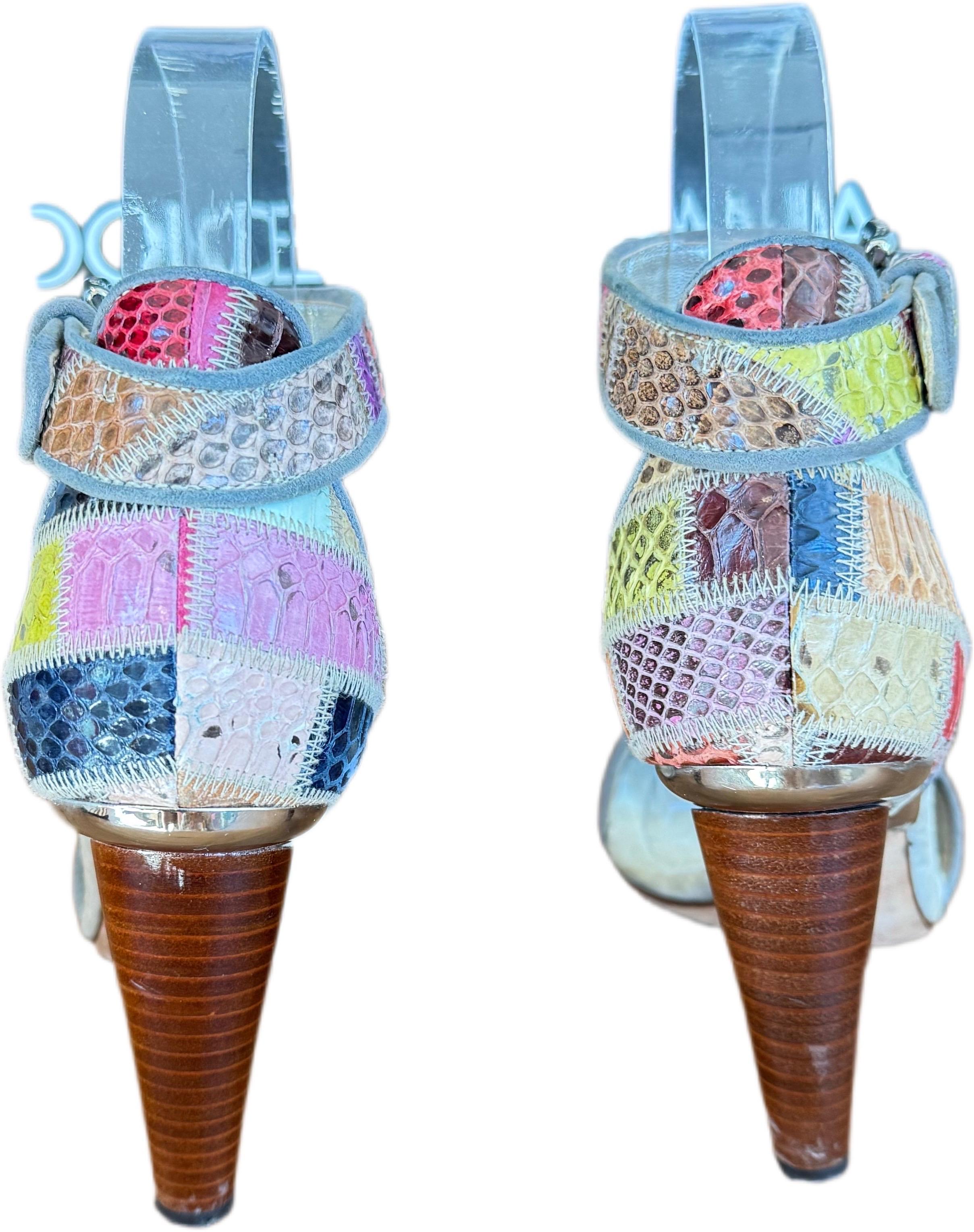 Dolce & Gabbana Size 36 6 Patchwork Ayers Python Heels – S/S 2007 Exotic Sandals For Sale 1