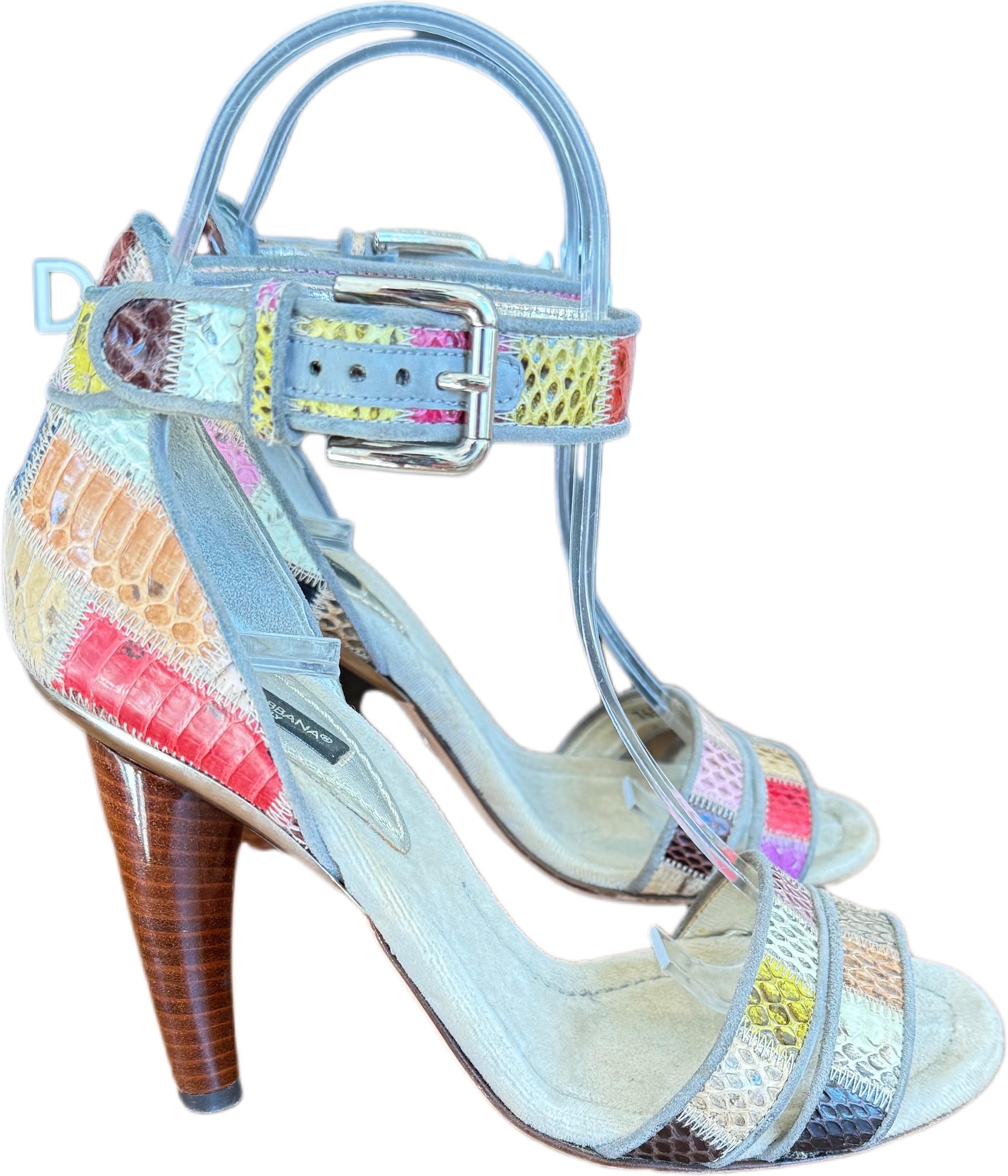 Dolce & Gabbana Size 36 6 Patchwork Ayers Python Heels – S/S 2007 Exotic Sandals For Sale 3