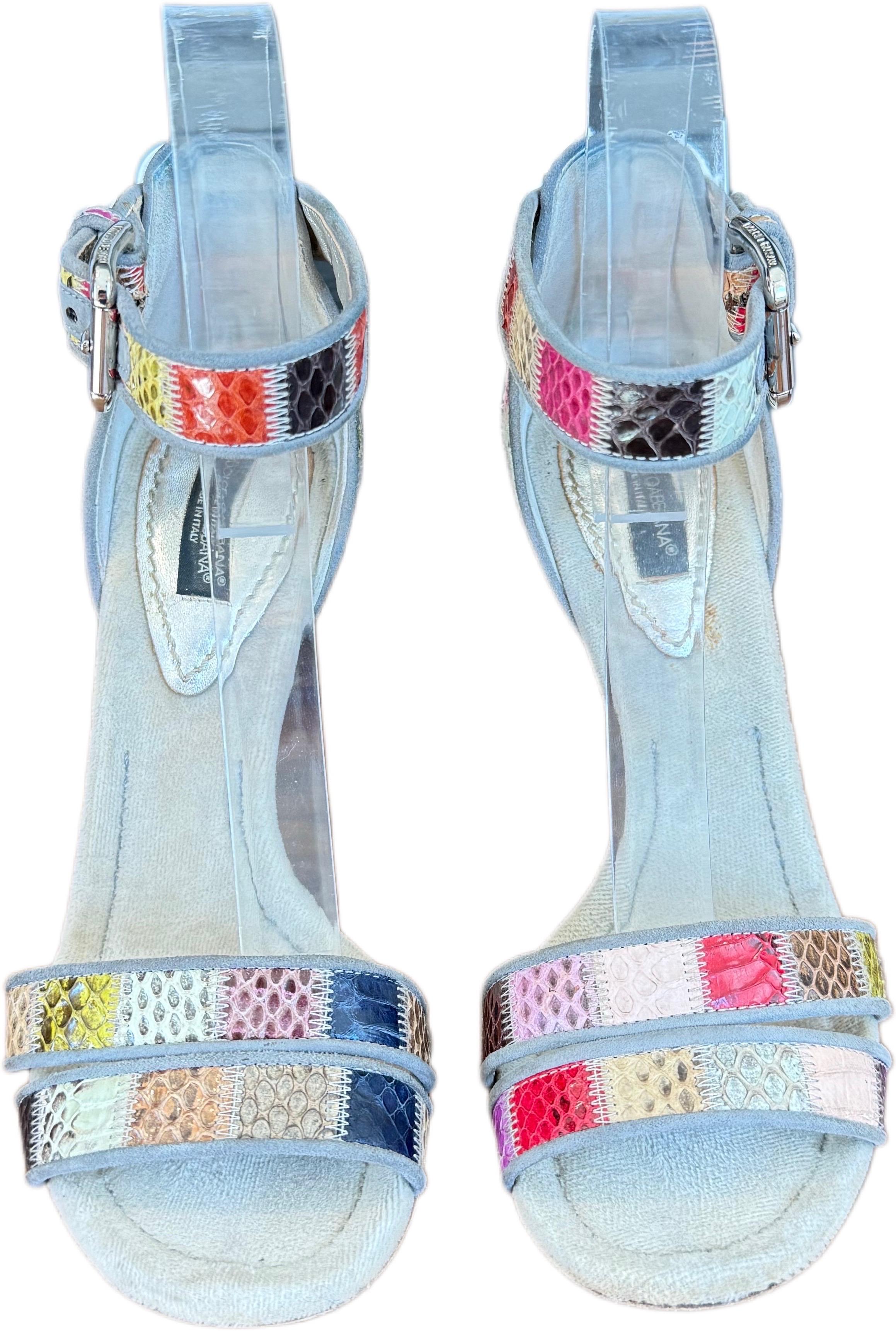 Dolce & Gabbana Size 36 6 Patchwork Ayers Python Heels – S/S 2007 Exotic Sandals For Sale 4