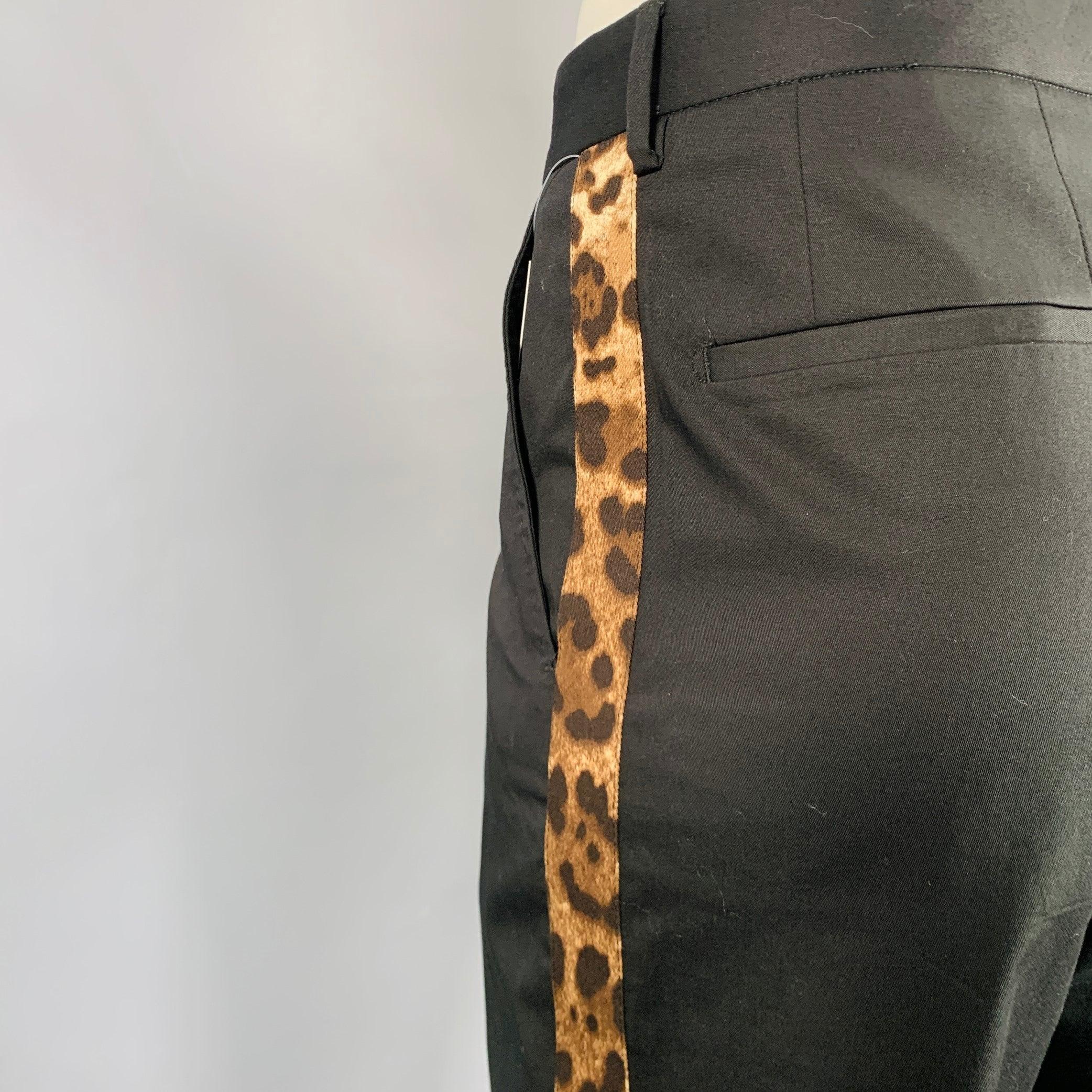 Men's DOLCE & GABBANA Size 36 Black Brown Leopard Stripe Cotton Blend Dress Pants For Sale