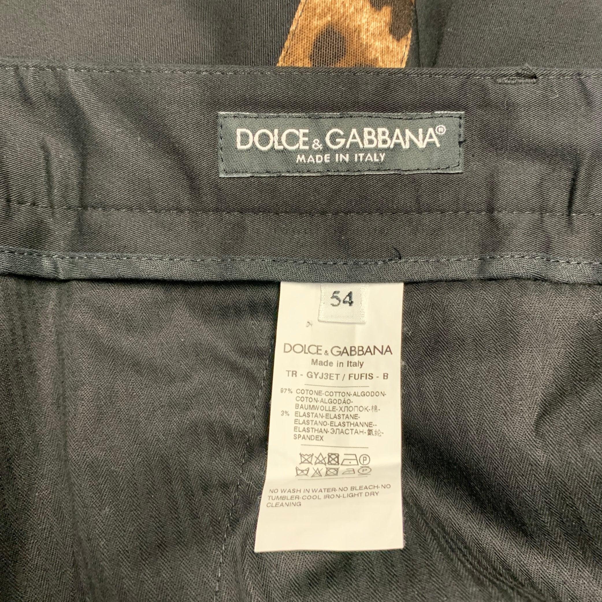 DOLCE & GABBANA Size 36 Black Brown Leopard Stripe Cotton Blend Dress Pants For Sale 1