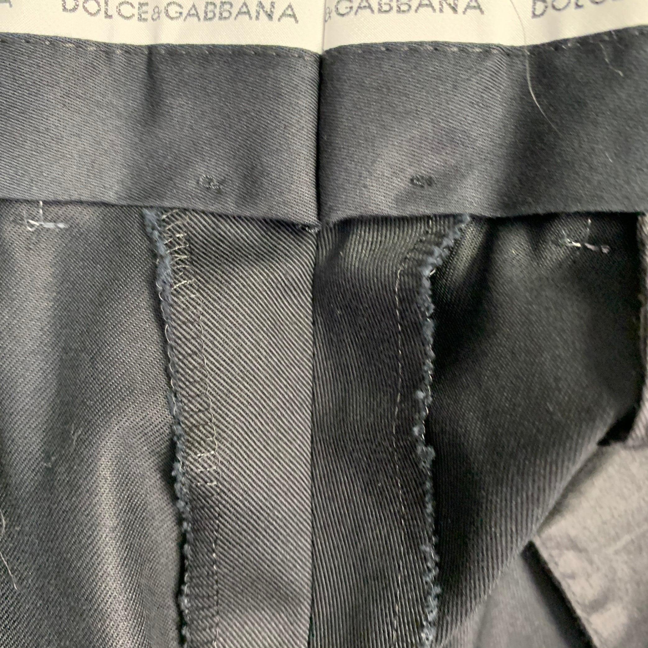 DOLCE & GABBANA Size 36 Black Cotton Twill Tapered Zip Fly Dress Pants For Sale 1