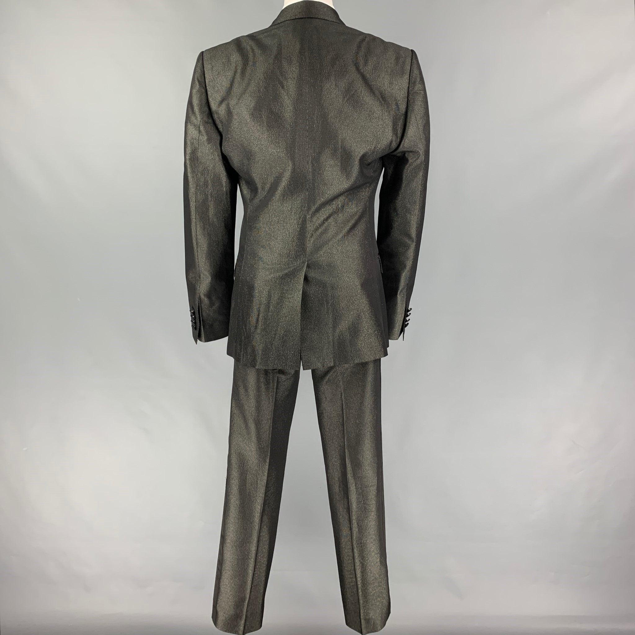 DOLCE & GABBANA Size 36 Black Gold Metallic Acetate Blend 3 Piece Tuxedo Suit In Excellent Condition For Sale In San Francisco, CA