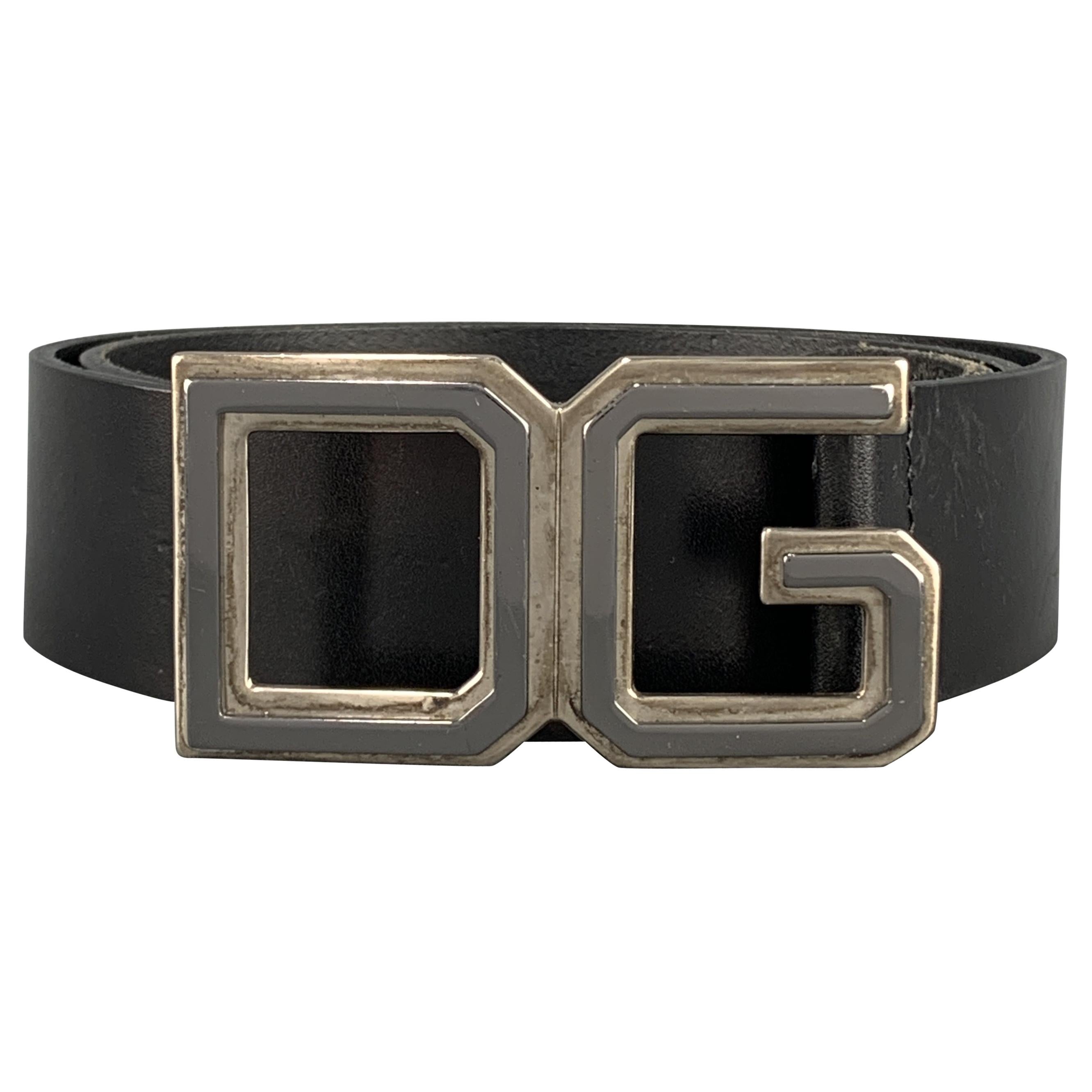 DOLCE & GABBANA Size 36 Black Leather Metal DG Buckle Belt