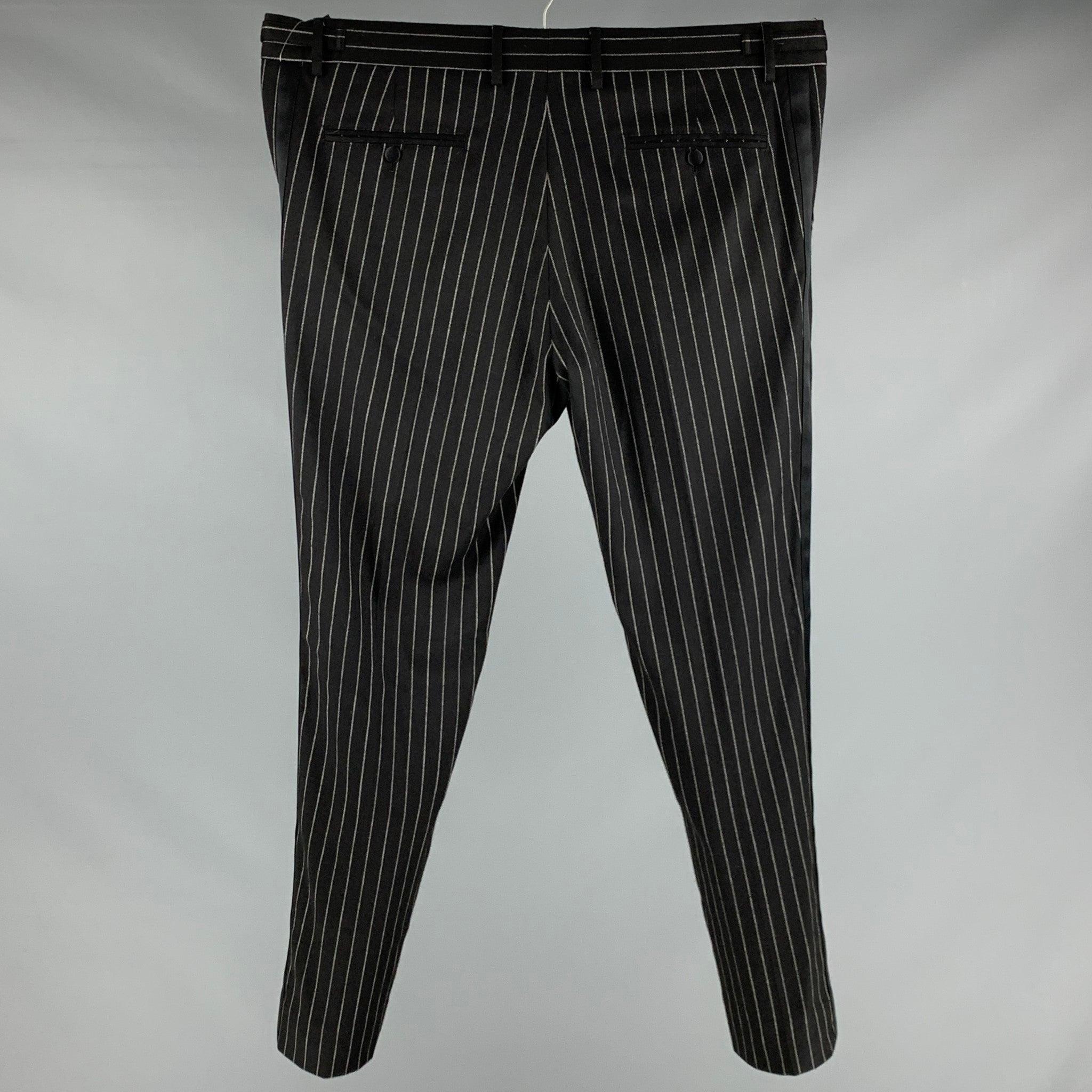 DOLCE & GABBANA Size 36 Black White Stripe Wool Blend Tuxedo Dress Pants In Excellent Condition For Sale In San Francisco, CA